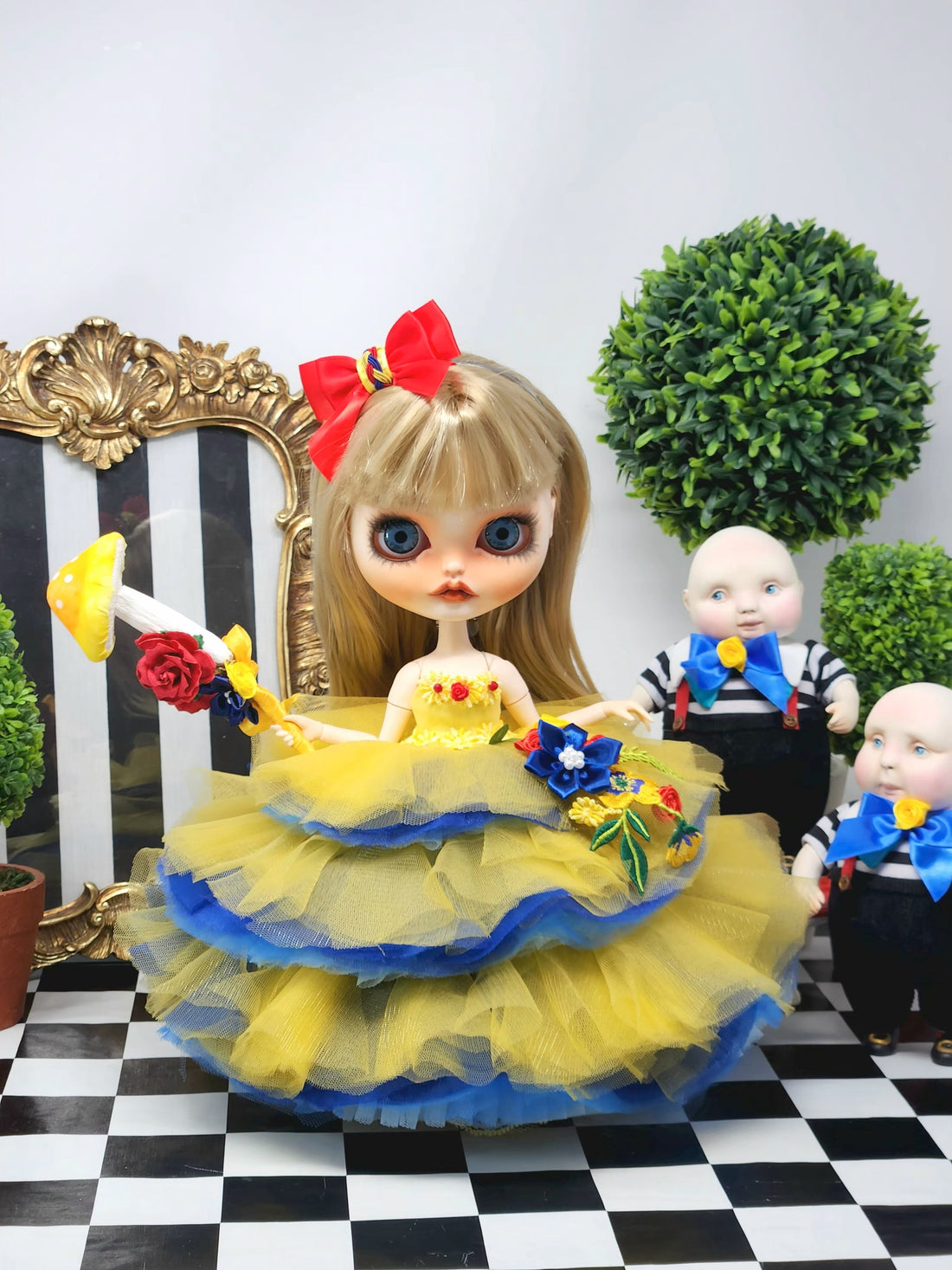 Blythe Dress, Alice in Wonderland, Tweedledee & Tweedledum, OOAK, Blythe Outfit, 10-Piece Ensemble, Couture, Top Hat