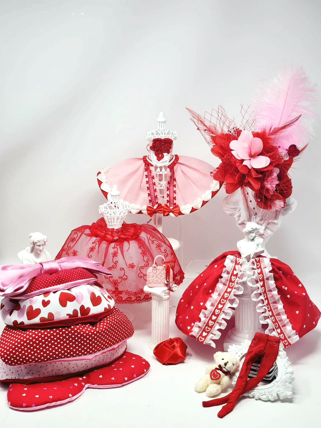 Valentine's Day, 9-Piece Ensemble, OOAK, Red and Pink, Blythe Outfit