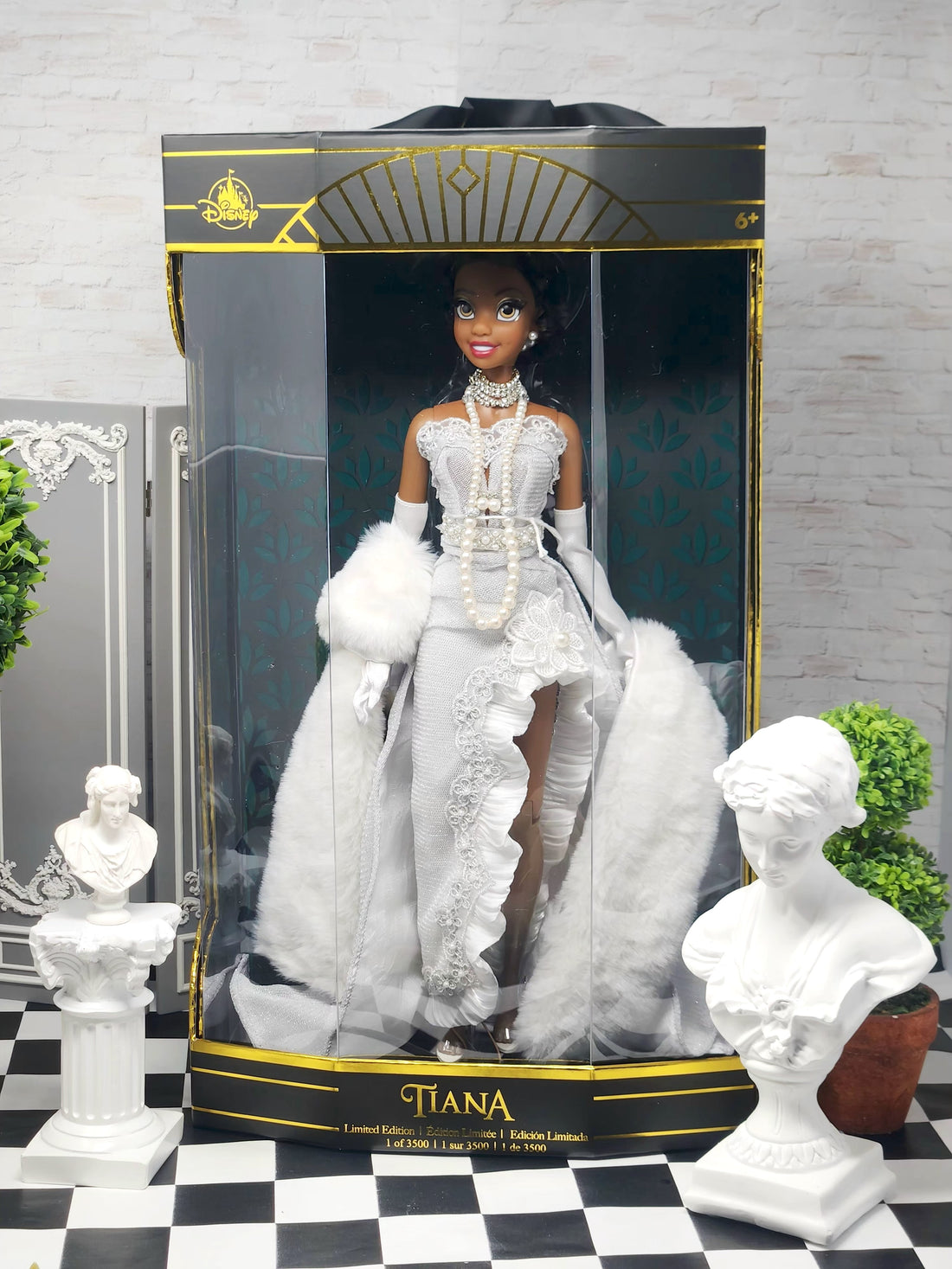 OOAK Tiana Art Doll, 1920s White Gown, 16-Piece Ensemble