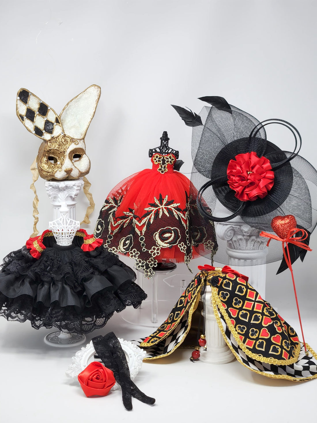 Blythe Outfit, Queen of Hearts, OOAK, Masquerade Ball, White Rabbit, 9-Piece Ensemble