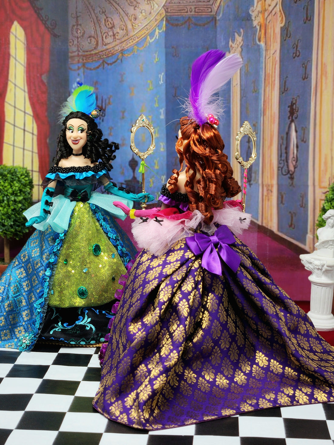 Stepsisters Dolls, OOAK, Anastasia and Drizella, 12", 26-Piece Ensemble