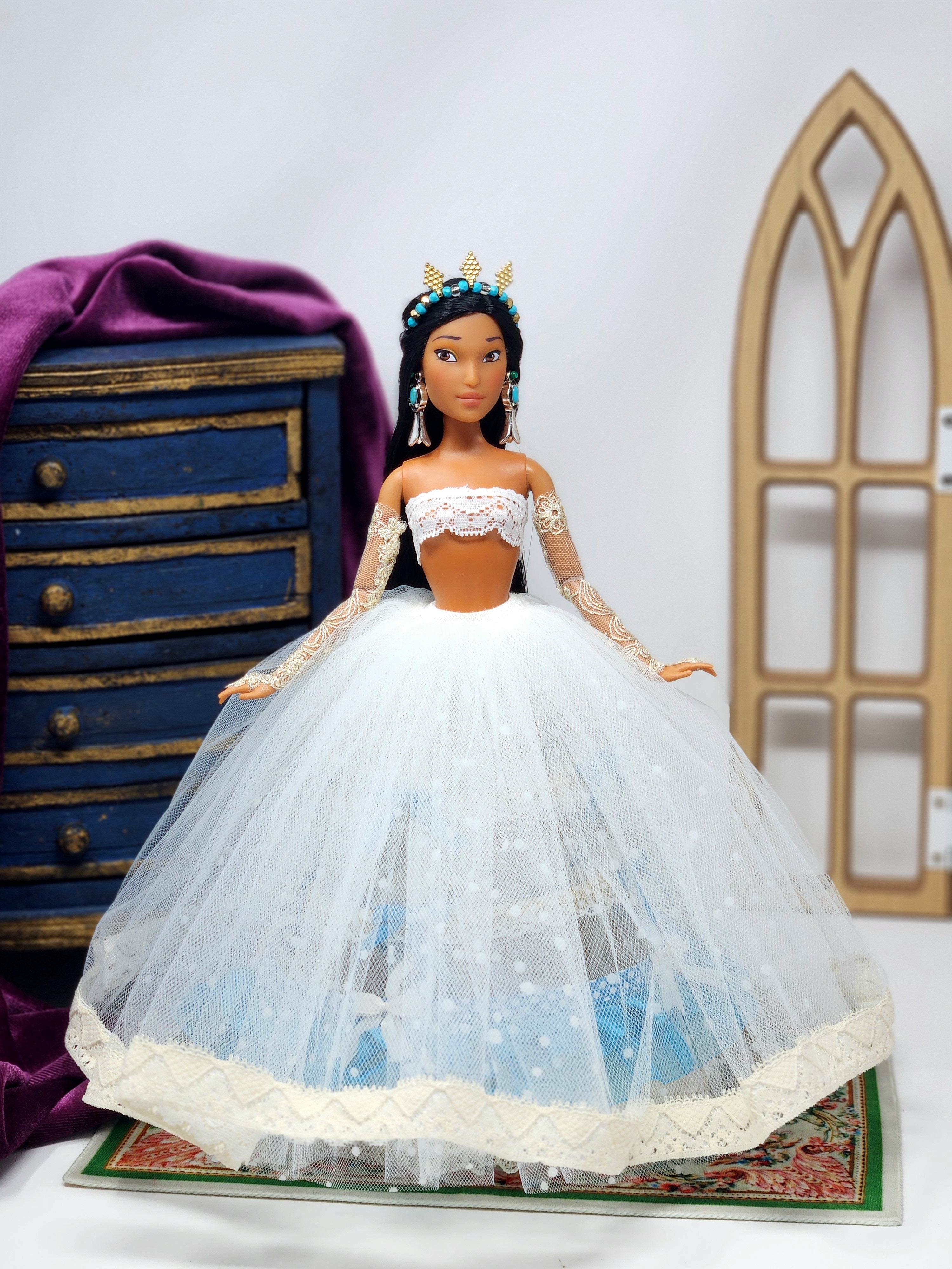 OOAK Lady Rebecca Rolfe (Pocahontas) | Designer Doll | Historically Inspired Jacobean Court Gown | 18-Piece Collector Ensemble