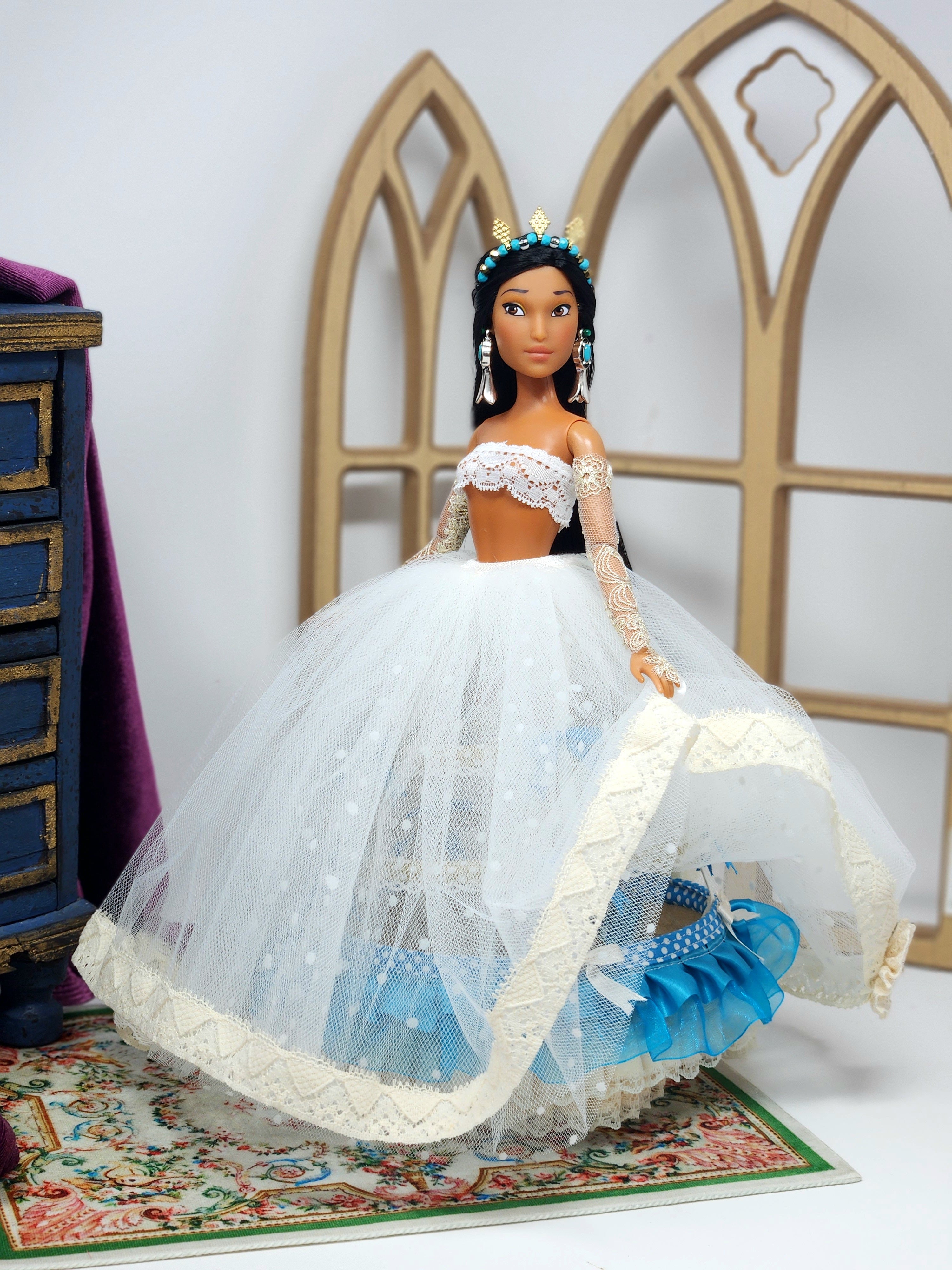 OOAK Lady Rebecca Rolfe (Pocahontas) | Designer Doll | Historically Inspired Jacobean Court Gown | 18-Piece Collector Ensemble