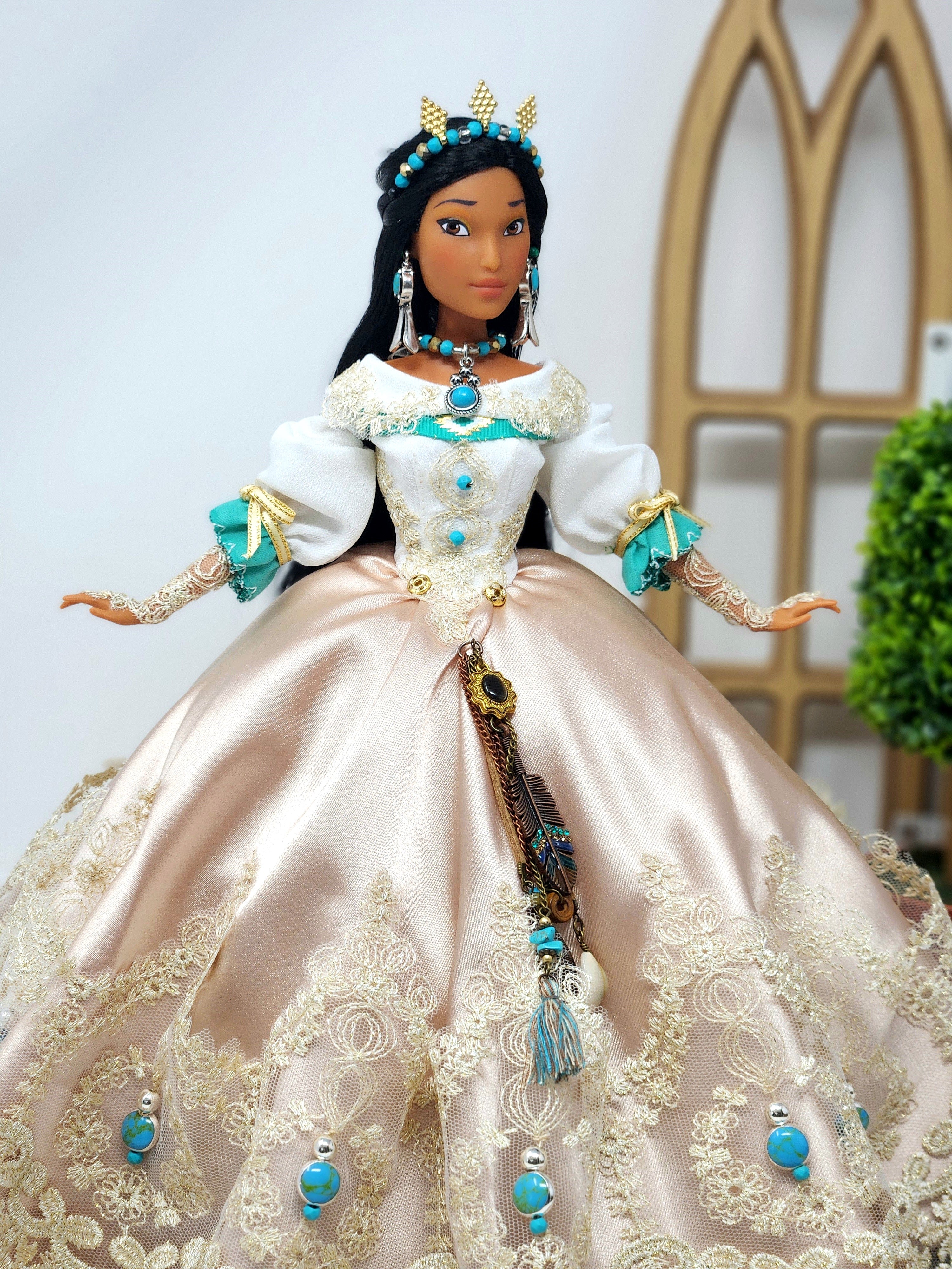 OOAK Lady Rebecca Rolfe (Pocahontas) | Designer Doll | Historically Inspired Jacobean Court Gown | 18-Piece Collector Ensemble