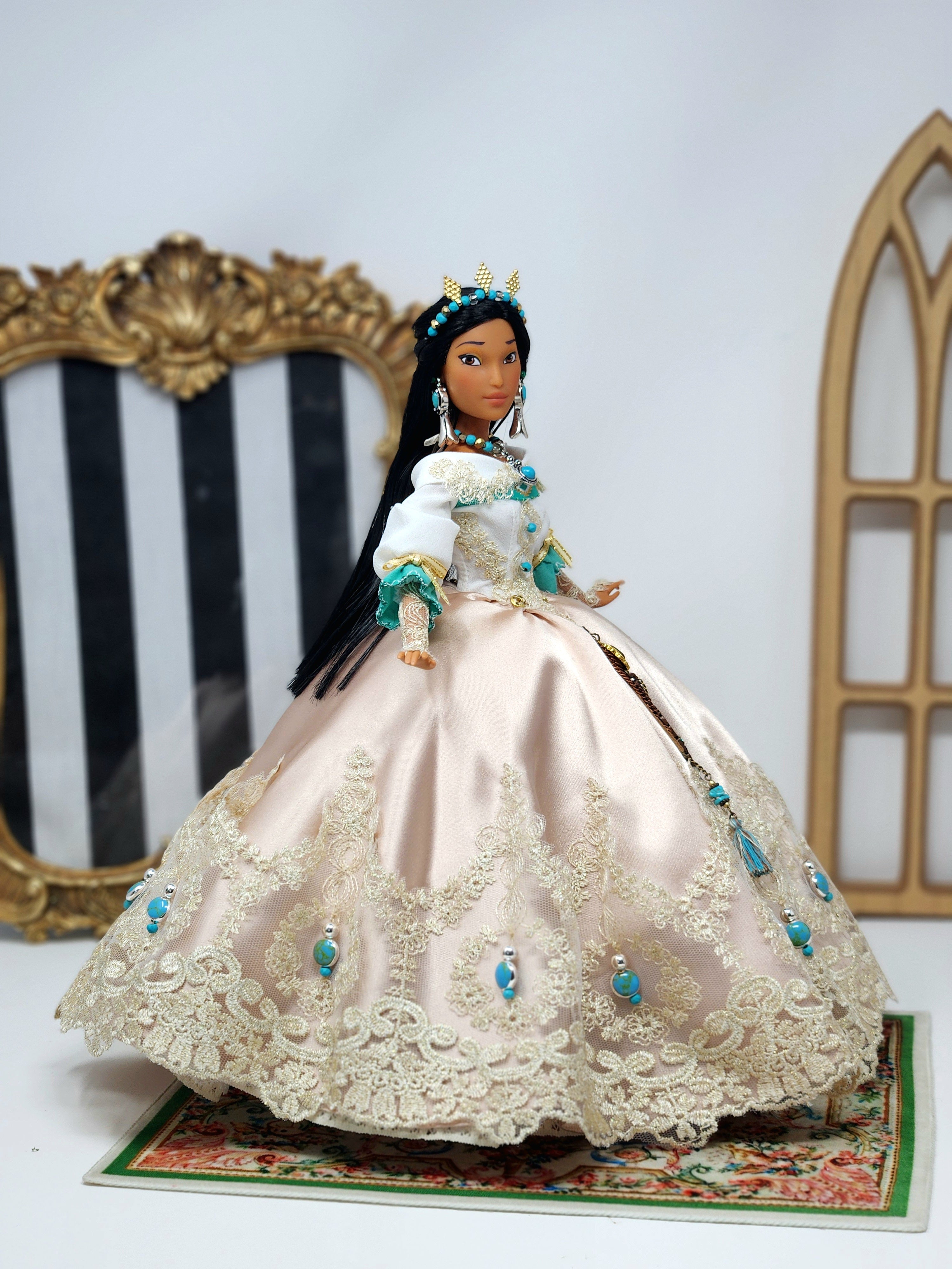 OOAK Lady Rebecca Rolfe (Pocahontas) | Designer Doll | Historically Inspired Jacobean Court Gown | 18-Piece Collector Ensemble