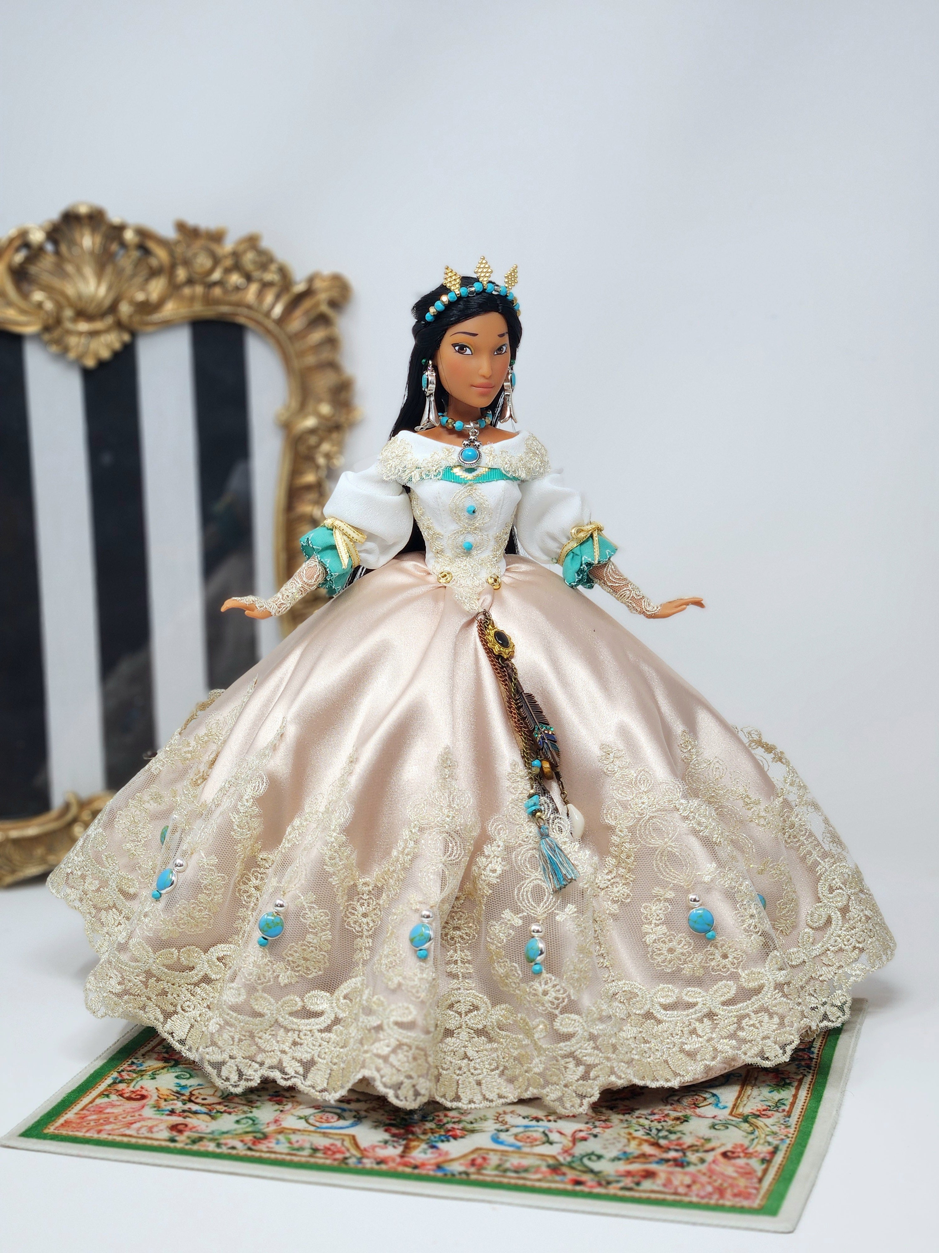 OOAK Lady Rebecca Rolfe (Pocahontas) | Designer Doll | Historically Inspired Jacobean Court Gown | 18-Piece Collector Ensemble