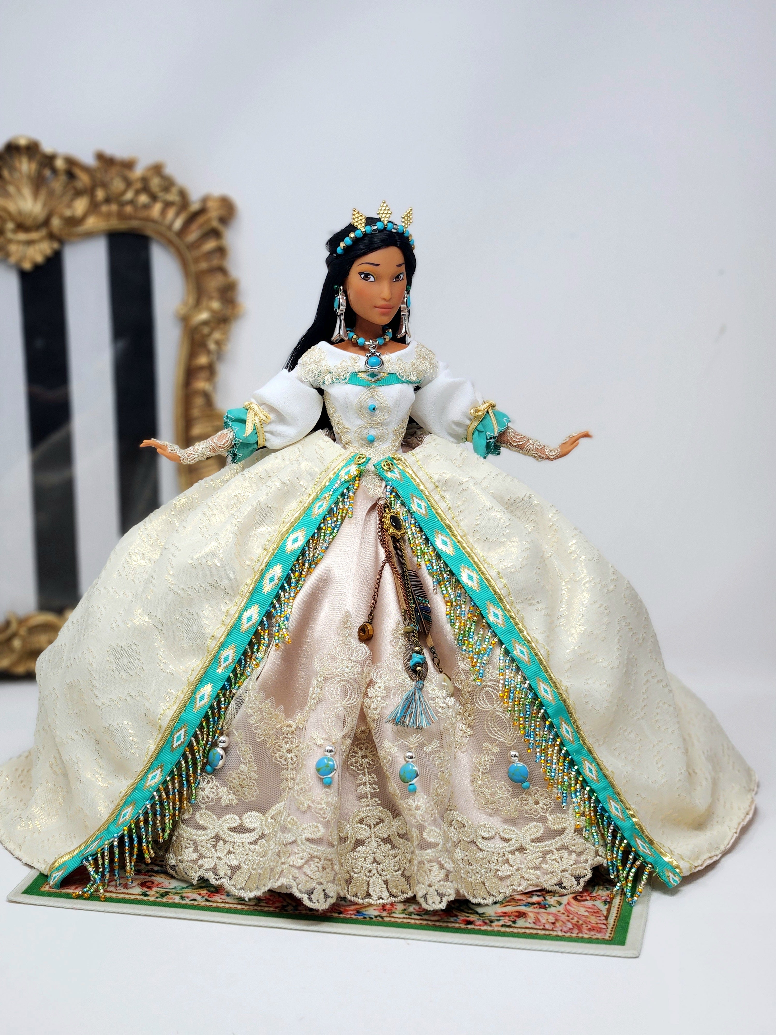 OOAK Lady Rebecca Rolfe (Pocahontas) | Designer Doll | Historically Inspired Jacobean Court Gown | 18-Piece Collector Ensemble