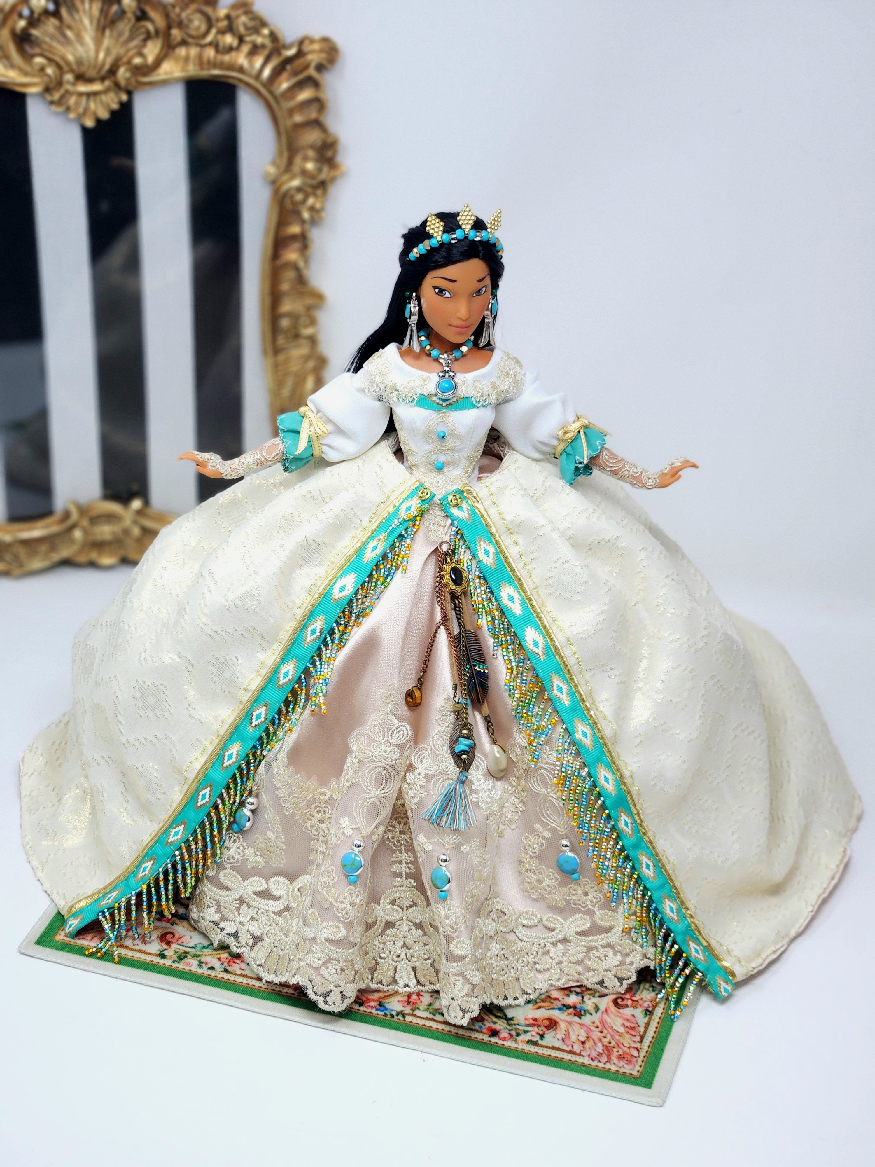 OOAK Lady Rebecca Rolfe (Pocahontas) | Designer Doll | Historically Inspired Jacobean Court Gown | 18-Piece Collector Ensemble