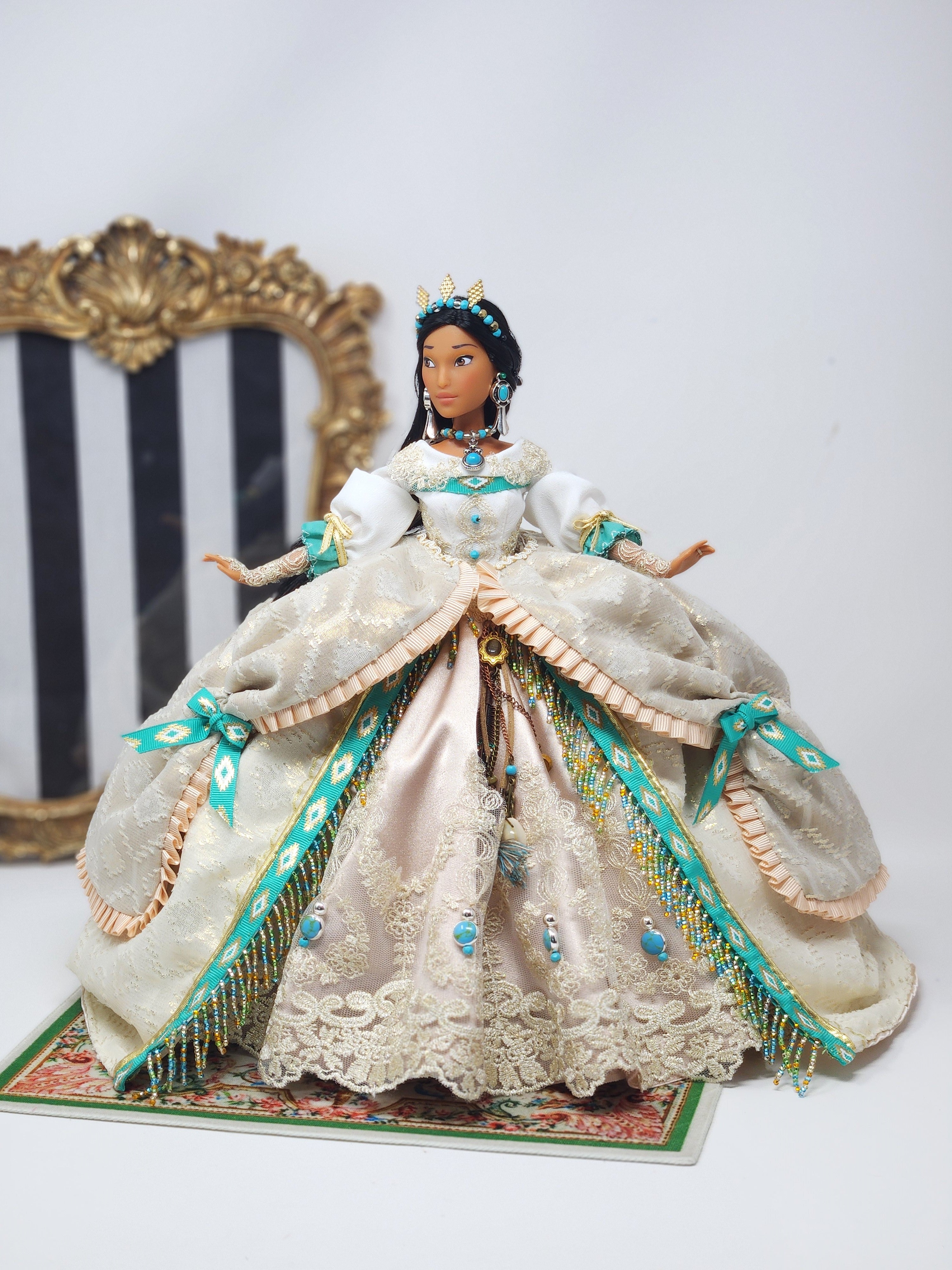 OOAK Lady Rebecca Rolfe (Pocahontas) | Designer Doll | Historically Inspired Jacobean Court Gown | 18-Piece Collector Ensemble