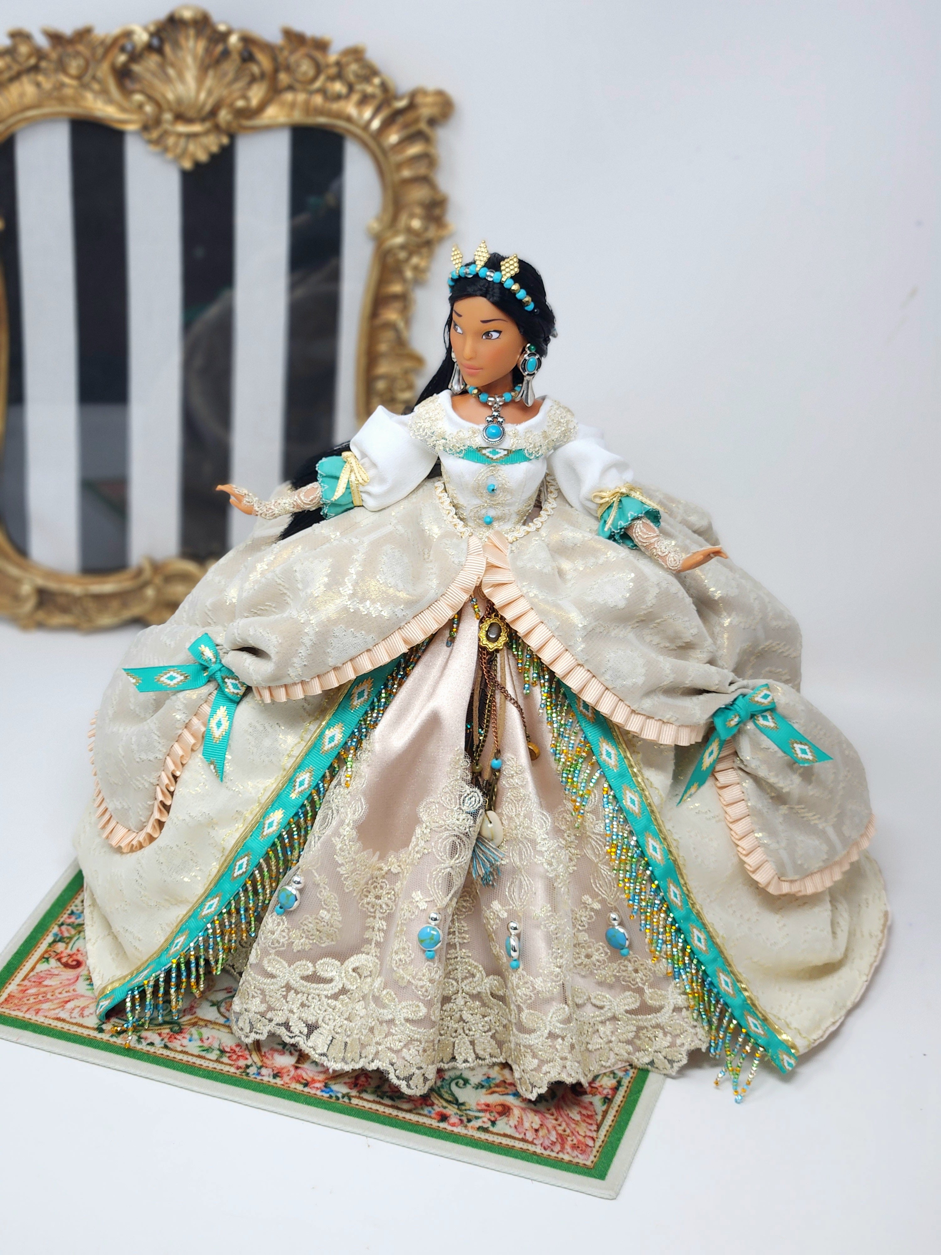 OOAK Lady Rebecca Rolfe (Pocahontas) | Designer Doll | Historically Inspired Jacobean Court Gown | 18-Piece Collector Ensemble