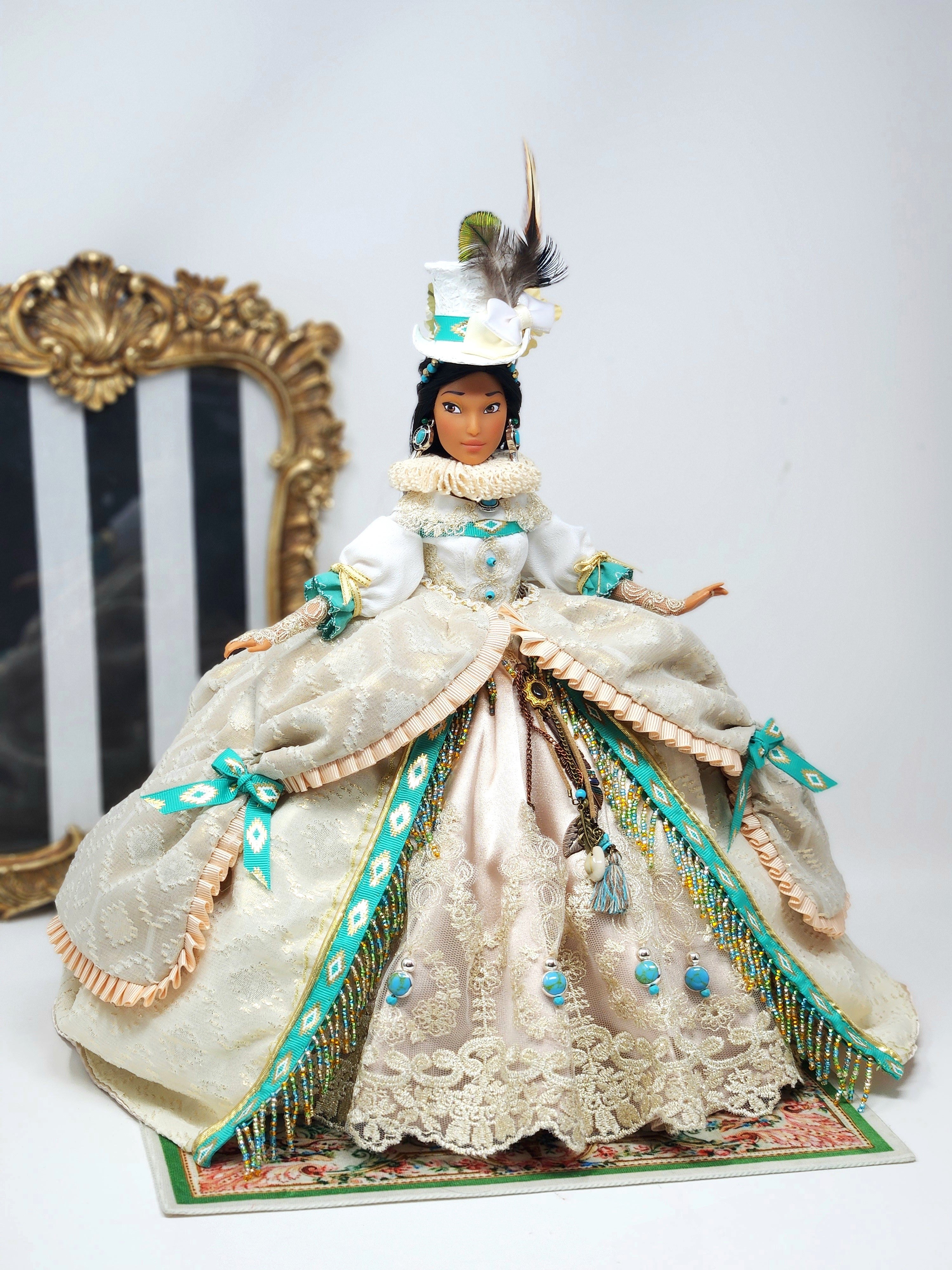 OOAK Lady Rebecca Rolfe (Pocahontas) | Designer Doll | Historically Inspired Jacobean Court Gown | 18-Piece Collector Ensemble