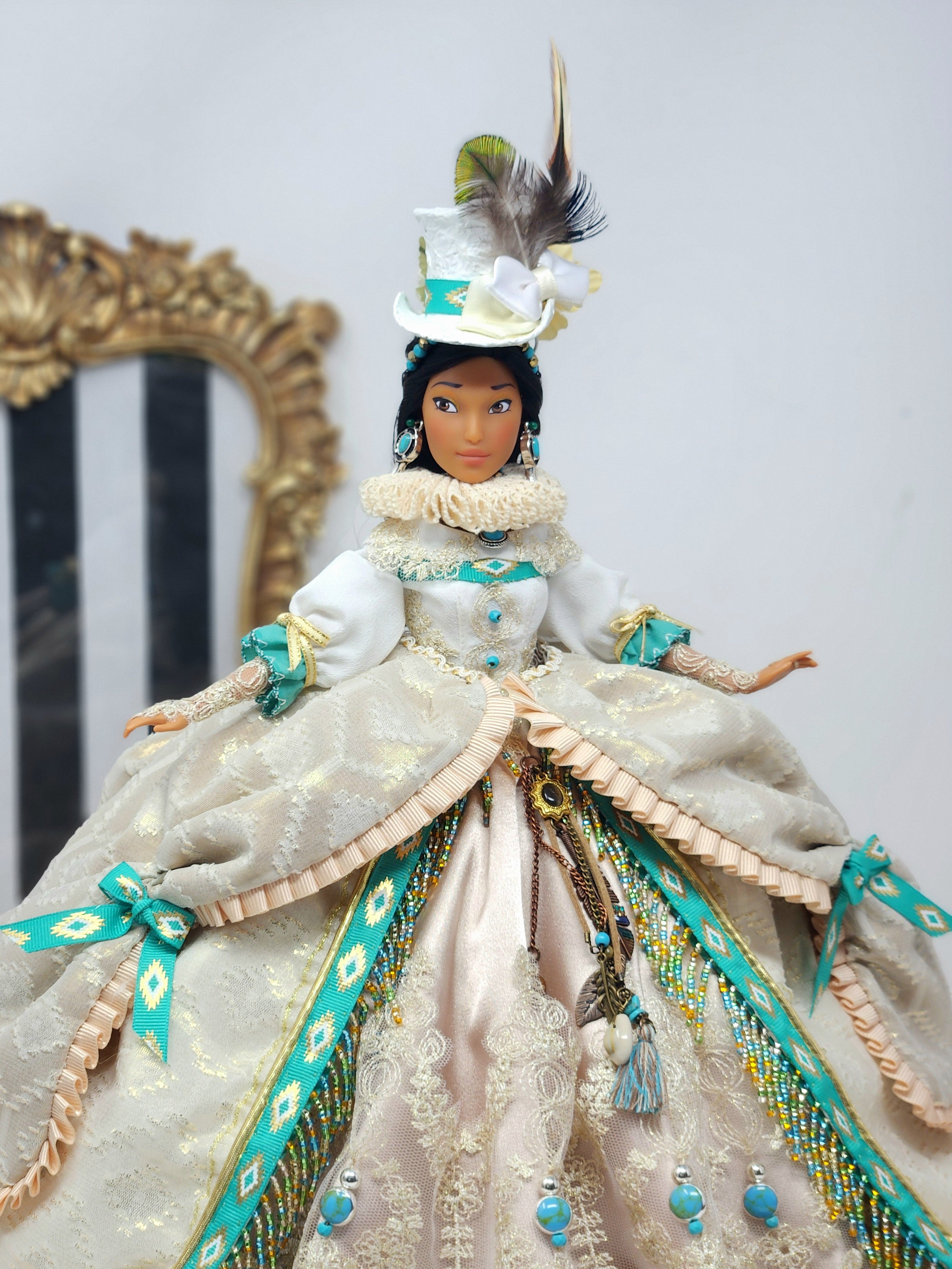 OOAK Lady Rebecca Rolfe (Pocahontas) | Designer Doll | Historically Inspired Jacobean Court Gown | 18-Piece Collector Ensemble