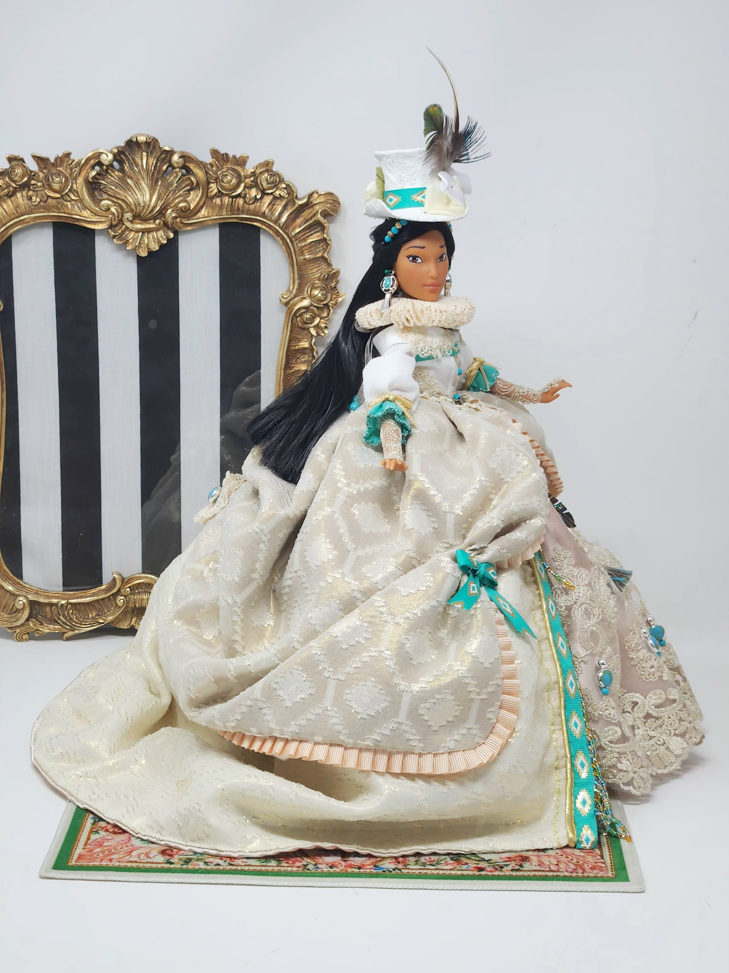 OOAK Lady Rebecca Rolfe (Pocahontas) | Designer Doll | Historically Inspired Jacobean Court Gown | 18-Piece Collector Ensemble