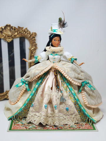 OOAK Lady Rebecca Rolfe (Pocahontas) | Designer Doll | Historically Inspired Jacobean Court Gown | 18-Piece Collector Ensemble