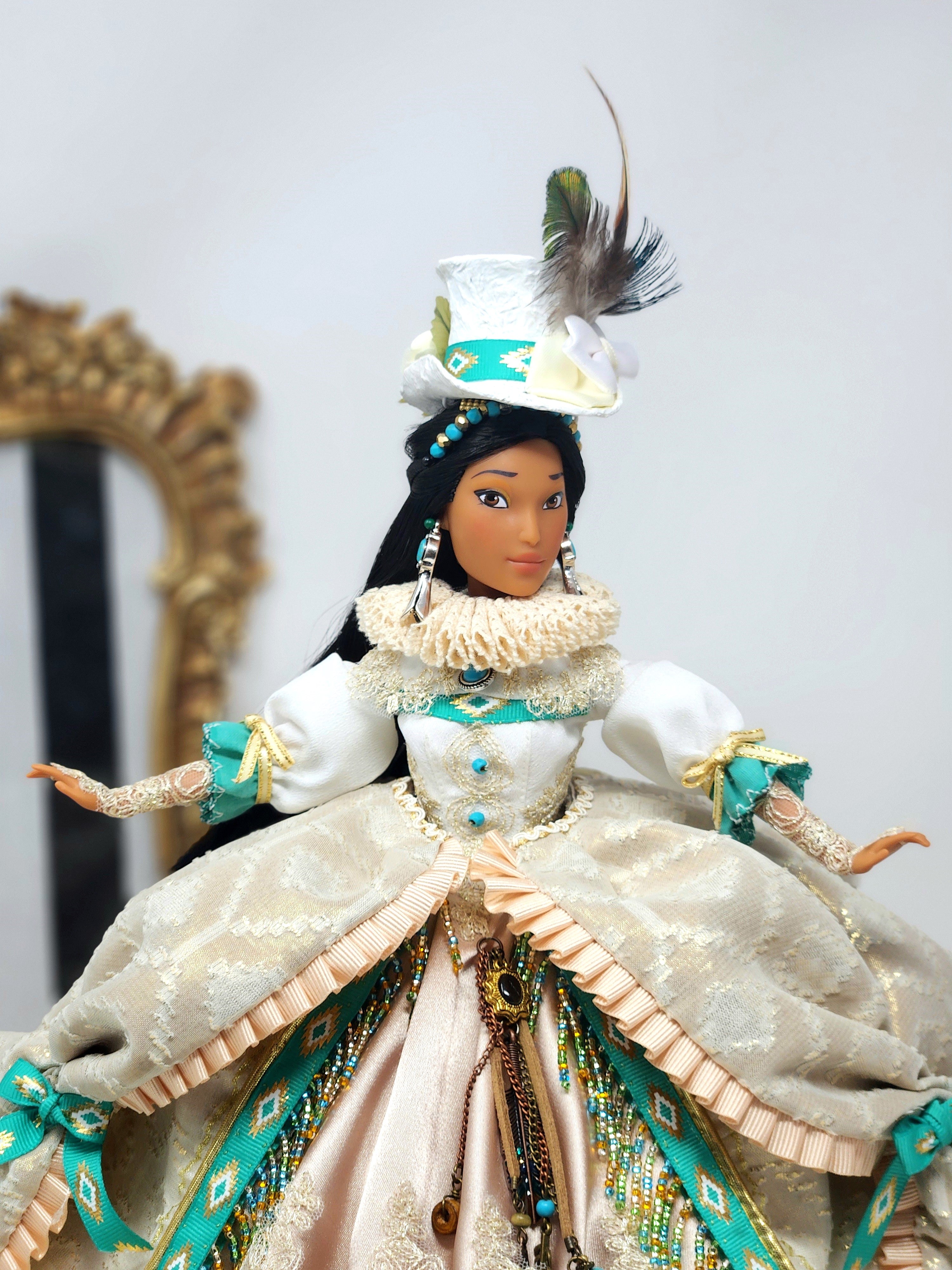 OOAK Lady Rebecca Rolfe (Pocahontas) | Designer Doll | Historically Inspired Jacobean Court Gown | 18-Piece Collector Ensemble