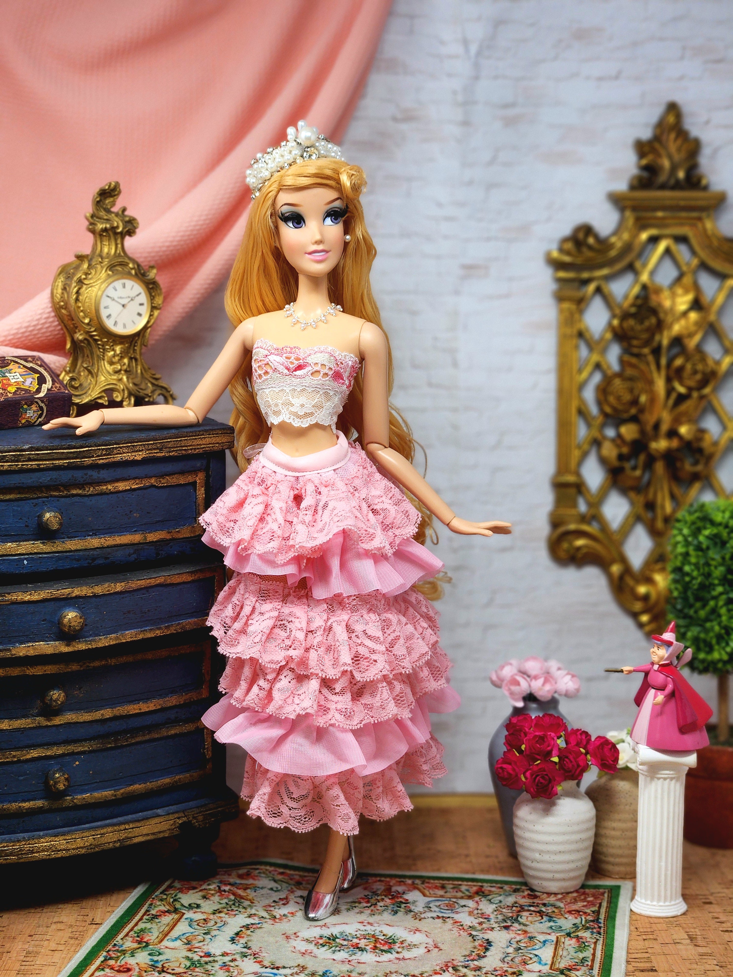 Aurora Doll, Sleeping Beauty, OOAK, 17", 15-Piece Ensemble, Princess, 14th Century Gown, Tiara, Girdles, Bespoke
