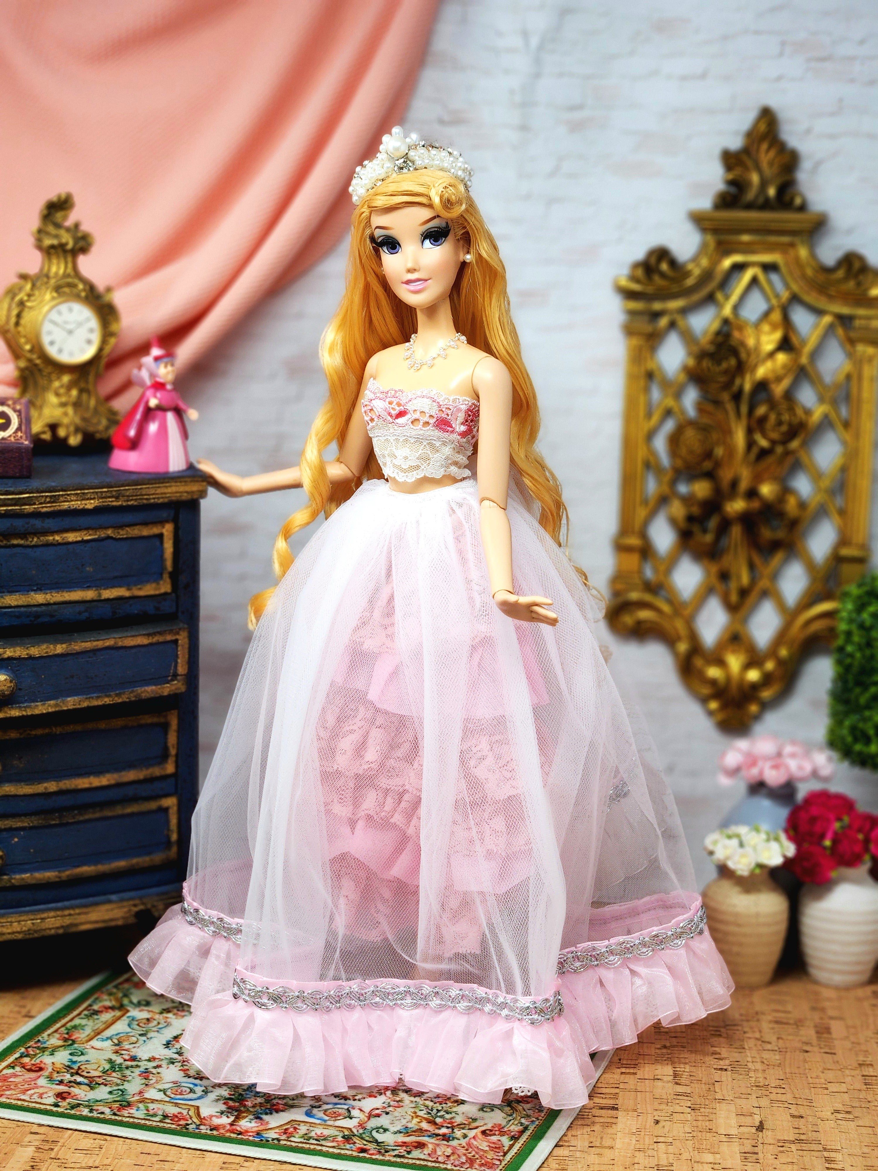 Aurora Doll, Sleeping Beauty, OOAK, 17", 15-Piece Ensemble, Princess, 14th Century Gown, Tiara, Girdles, Bespoke