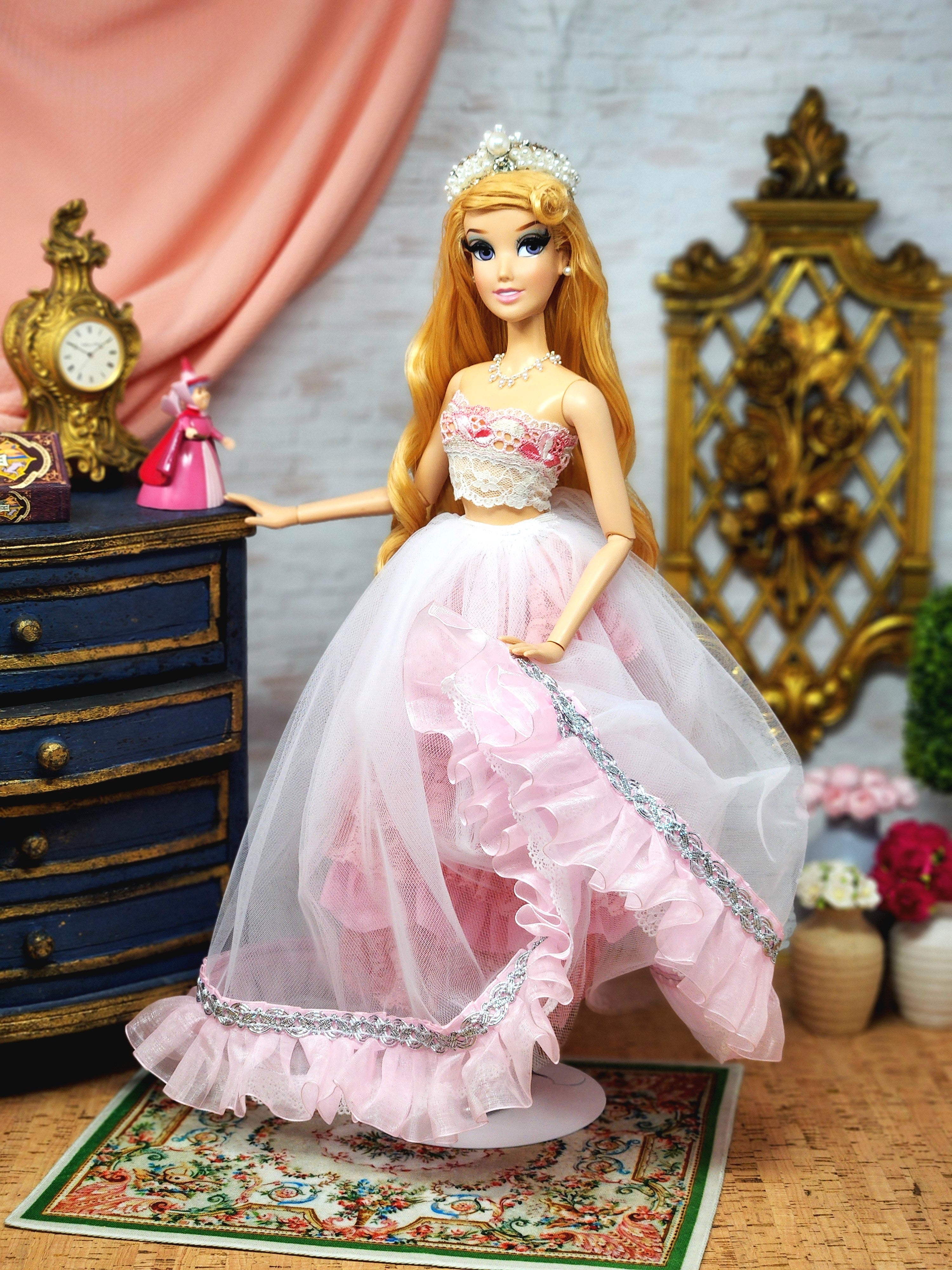 Aurora Doll, Sleeping Beauty, OOAK, 17", 15-Piece Ensemble, Princess, 14th Century Gown, Tiara, Girdles, Bespoke