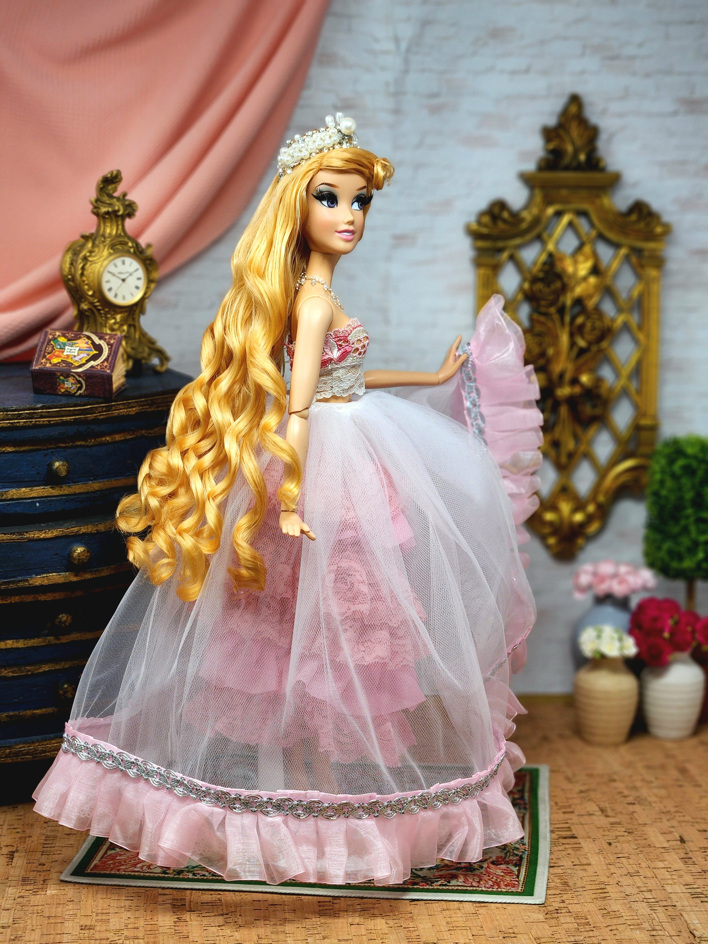 Aurora Doll, Sleeping Beauty, OOAK, 17", 15-Piece Ensemble, Princess, 14th Century Gown, Tiara, Girdles, Bespoke