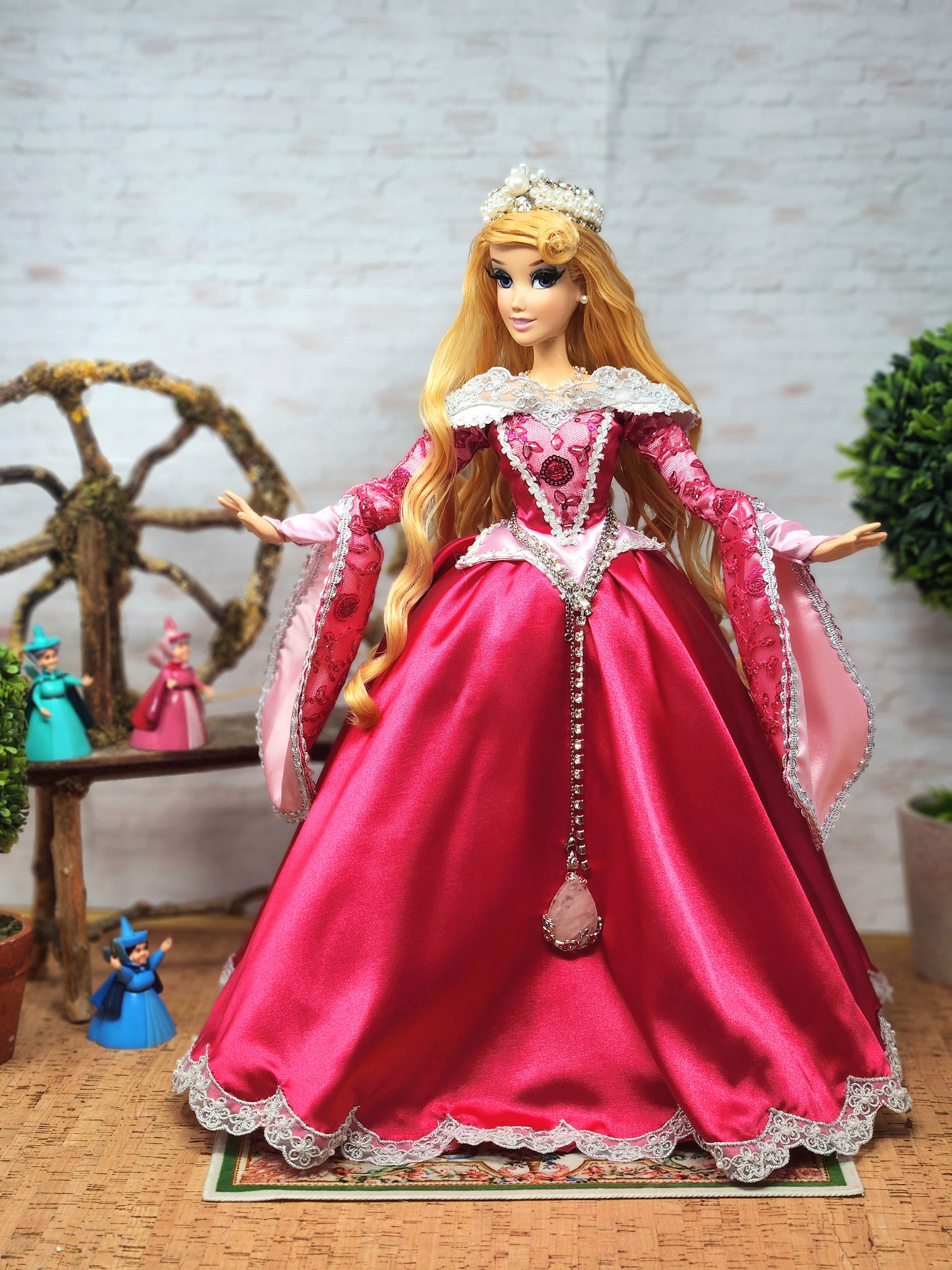 Aurora Doll, Sleeping Beauty, OOAK, 17", 15-Piece Ensemble, Princess, 14th Century Gown, Tiara, Girdles, Bespoke