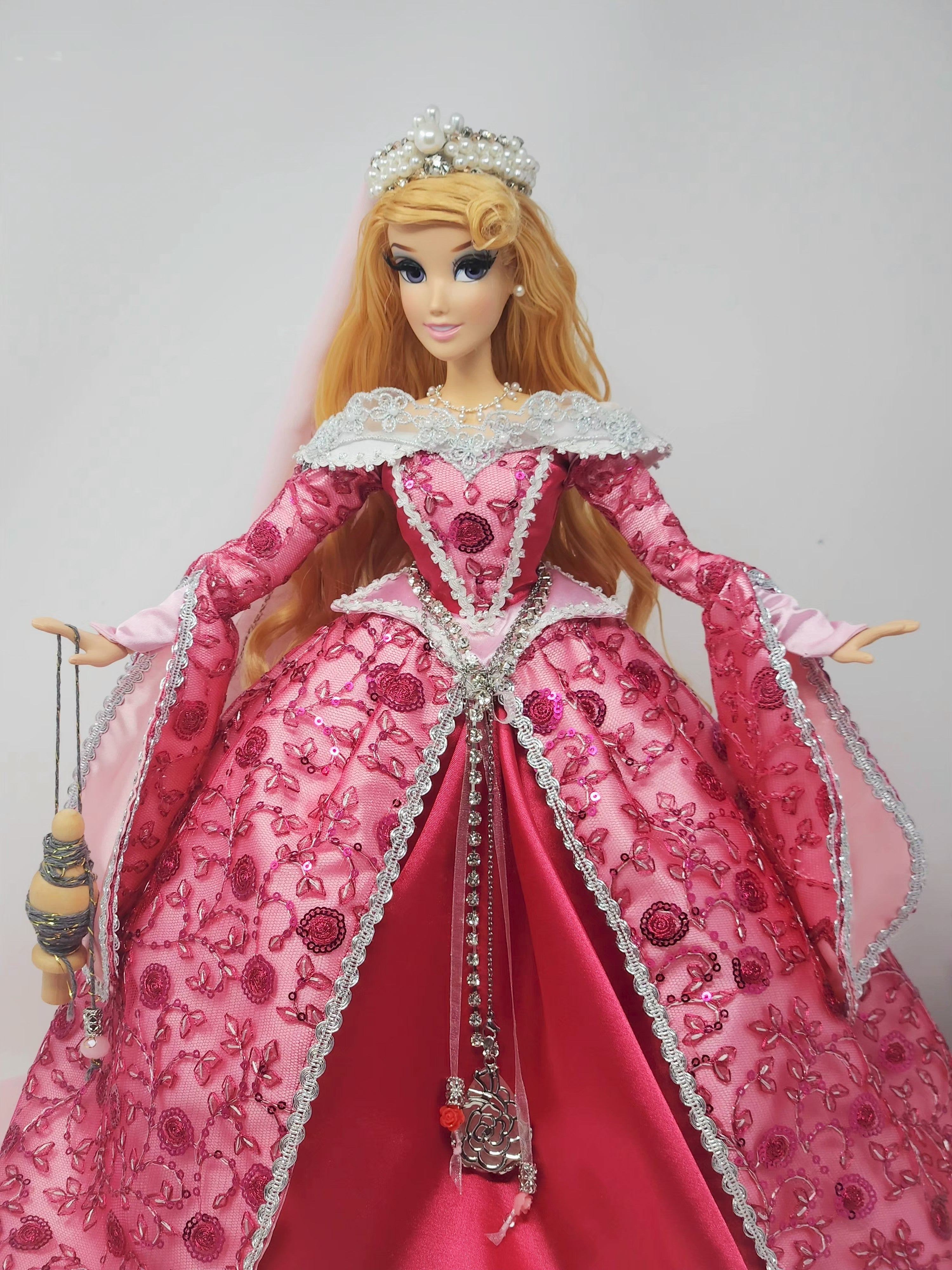 Aurora Doll, Sleeping Beauty, OOAK, 17", 15-Piece Ensemble, Princess, 14th Century Gown, Tiara, Girdles, Bespoke