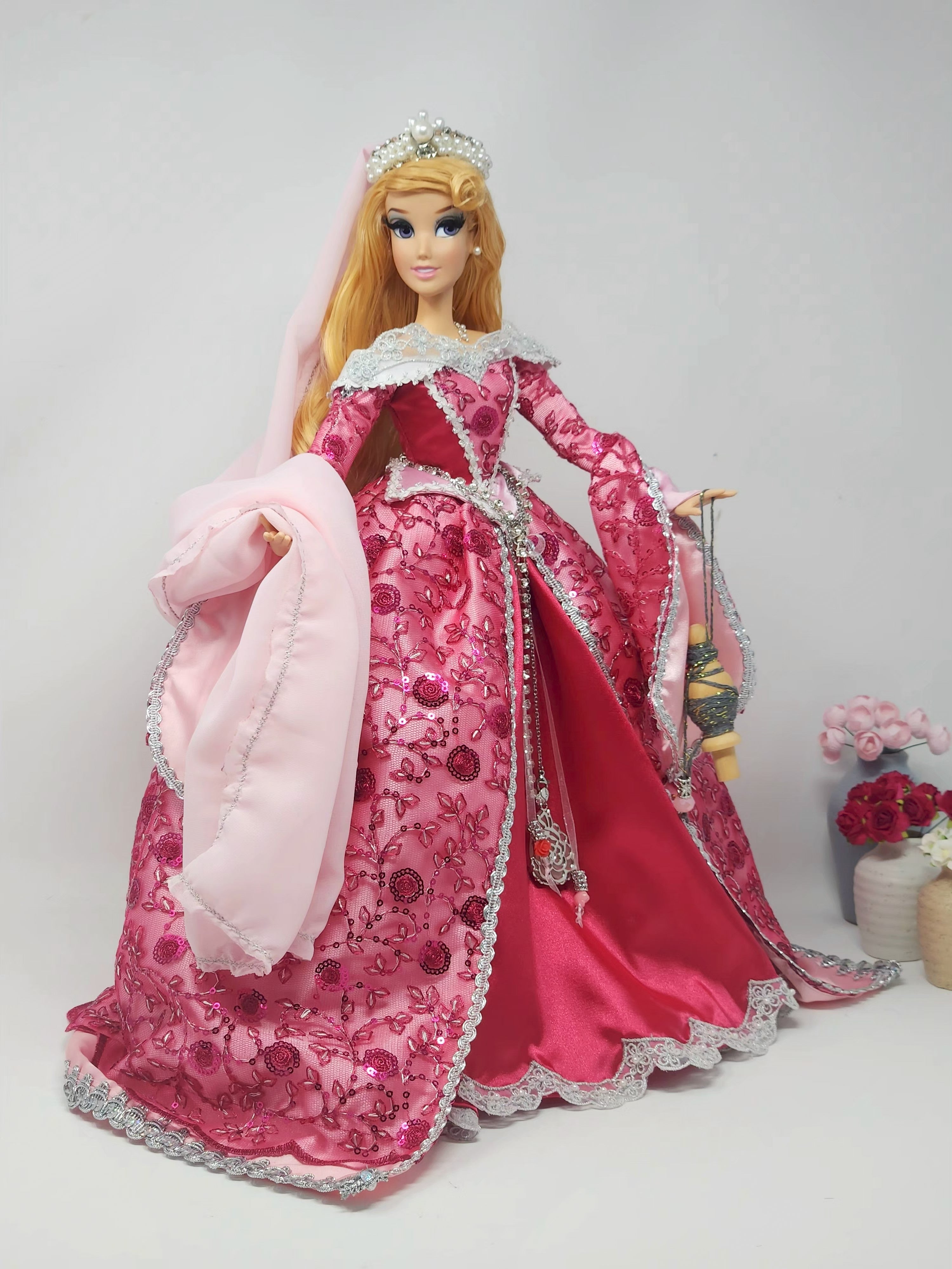 Aurora Doll, Sleeping Beauty, OOAK, 17", 15-Piece Ensemble, Princess, 14th Century Gown, Tiara, Girdles, Bespoke