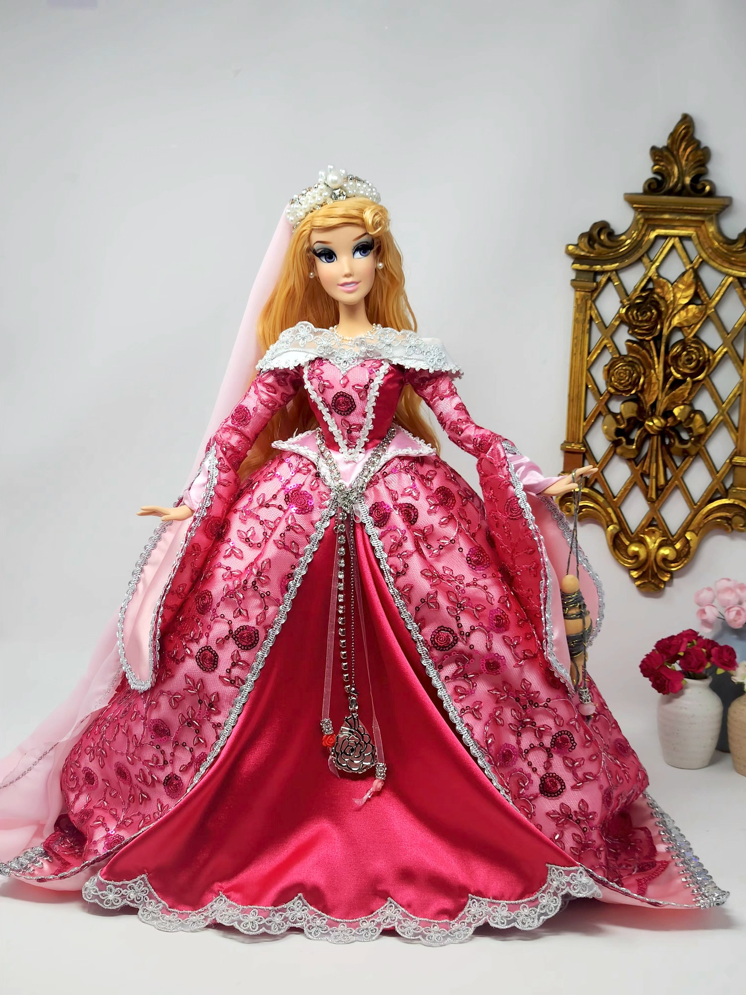 Aurora Doll, Sleeping Beauty, OOAK, 17", 15-Piece Ensemble, Princess, 14th Century Gown, Tiara, Girdles, Bespoke