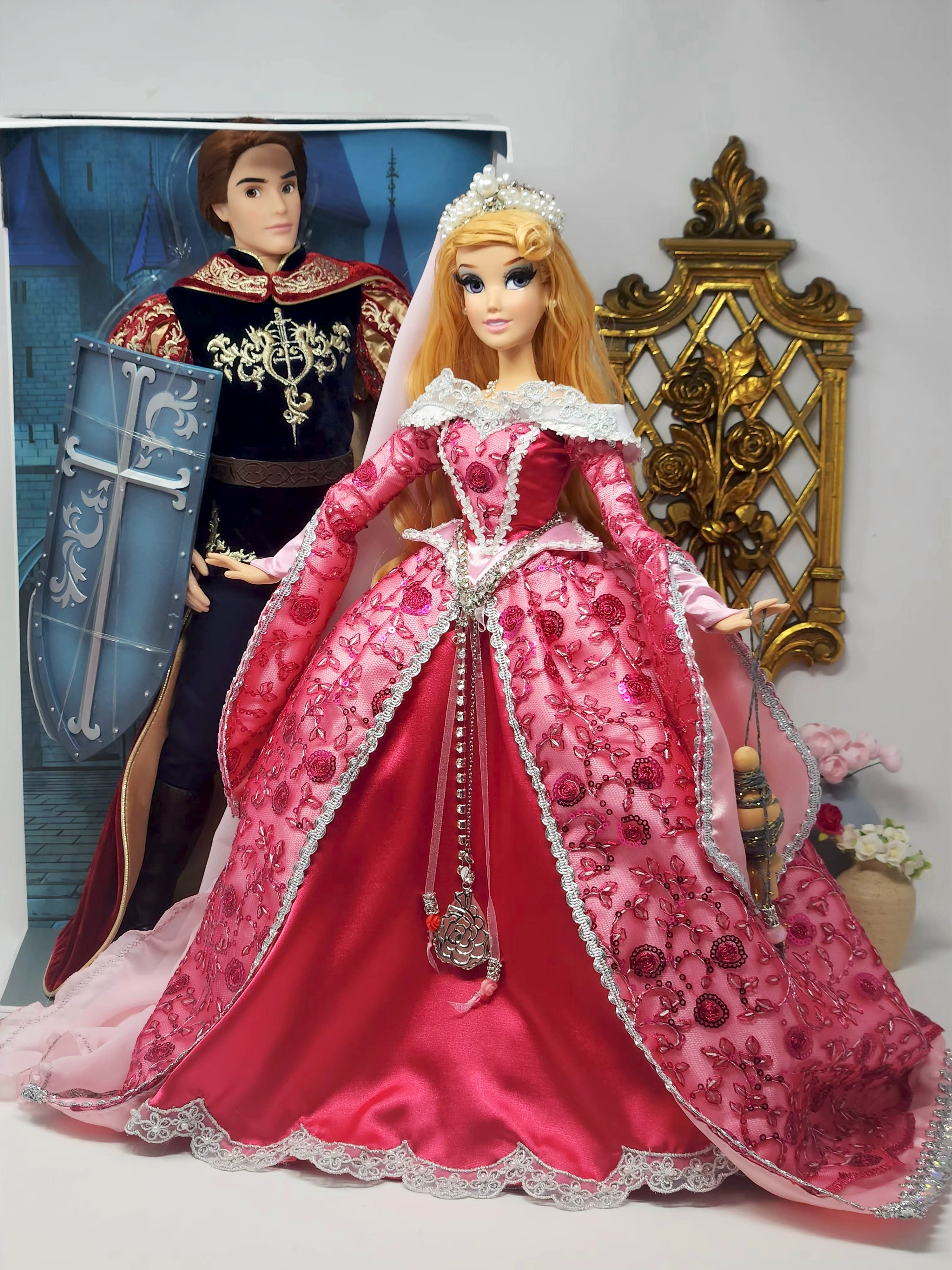 Aurora Doll, Sleeping Beauty, OOAK, 17", 15-Piece Ensemble, Princess, 14th Century Gown, Tiara, Girdles, Bespoke