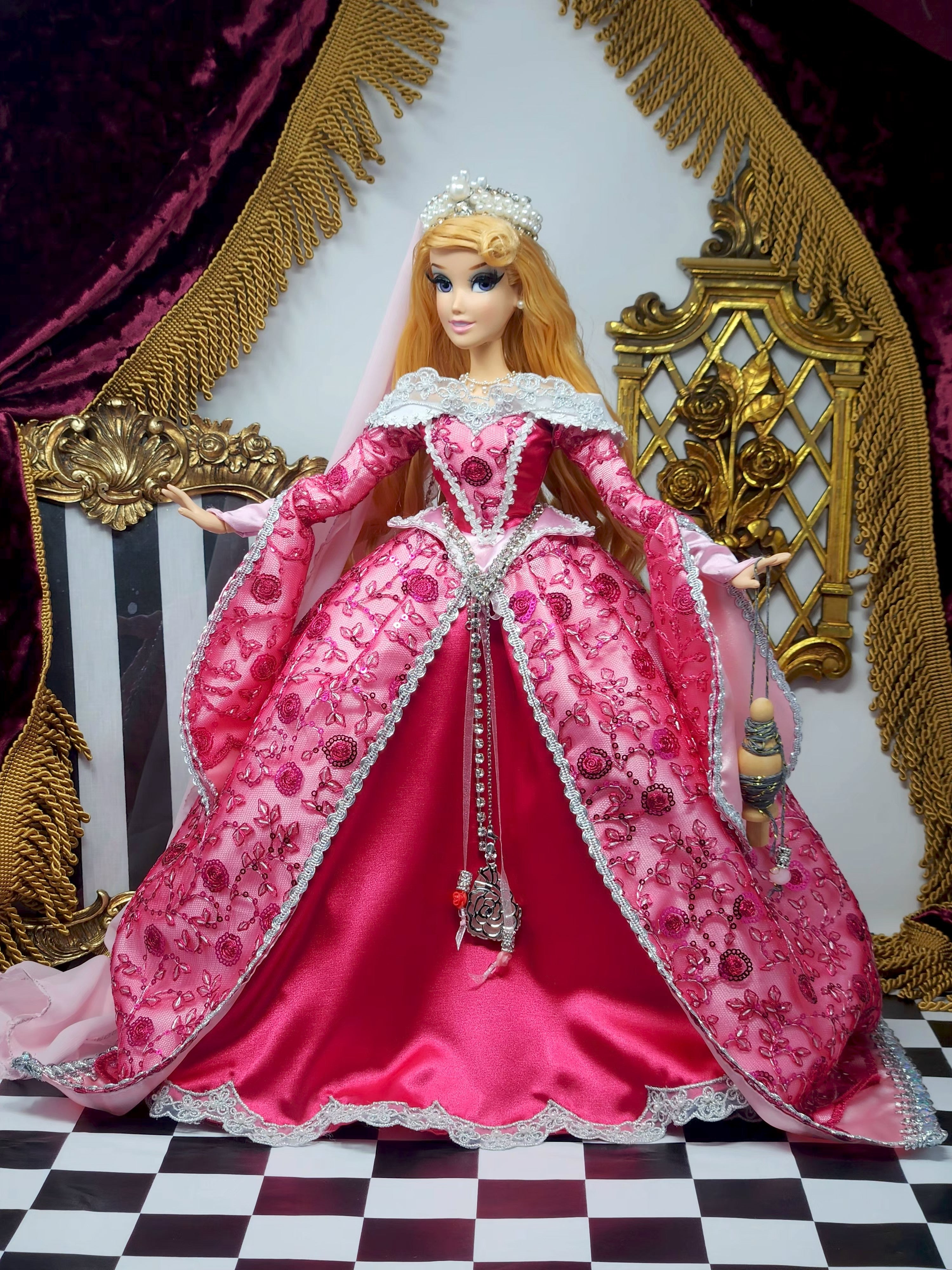 Aurora Doll, Sleeping Beauty, OOAK, 17", 15-Piece Ensemble, Princess, 14th Century Gown, Tiara, Girdles, Bespoke