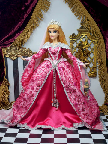 Aurora Doll, Sleeping Beauty, OOAK, 17", 15-Piece Ensemble, Princess, 14th Century Gown, Tiara, Girdles, Bespoke