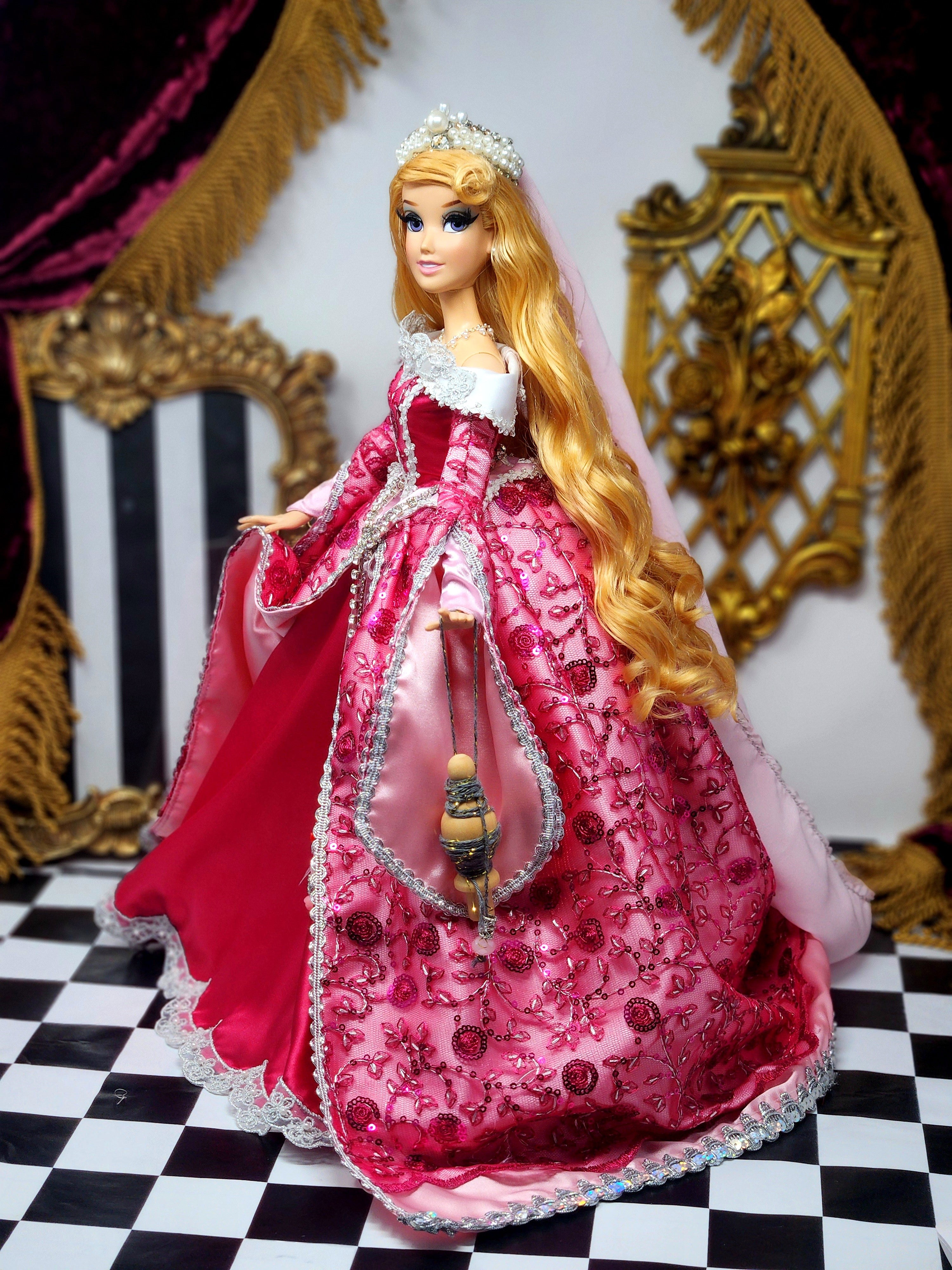 Aurora Doll, Sleeping Beauty, OOAK, 17", 15-Piece Ensemble, Princess, 14th Century Gown, Tiara, Girdles, Bespoke