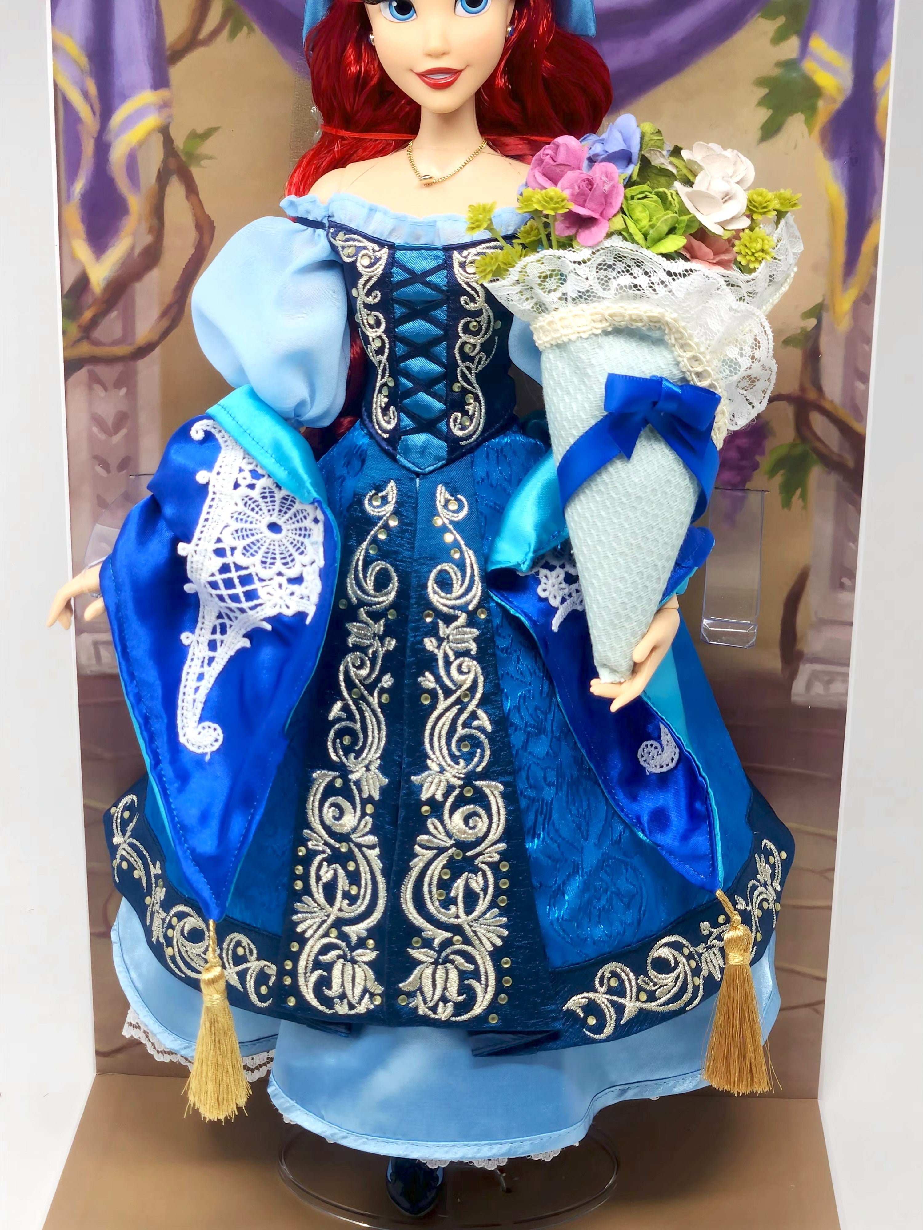 Shawl, Flower Bouquet for Ariel, 17", Royal Blue, OOAK, 1/4 Doll Size