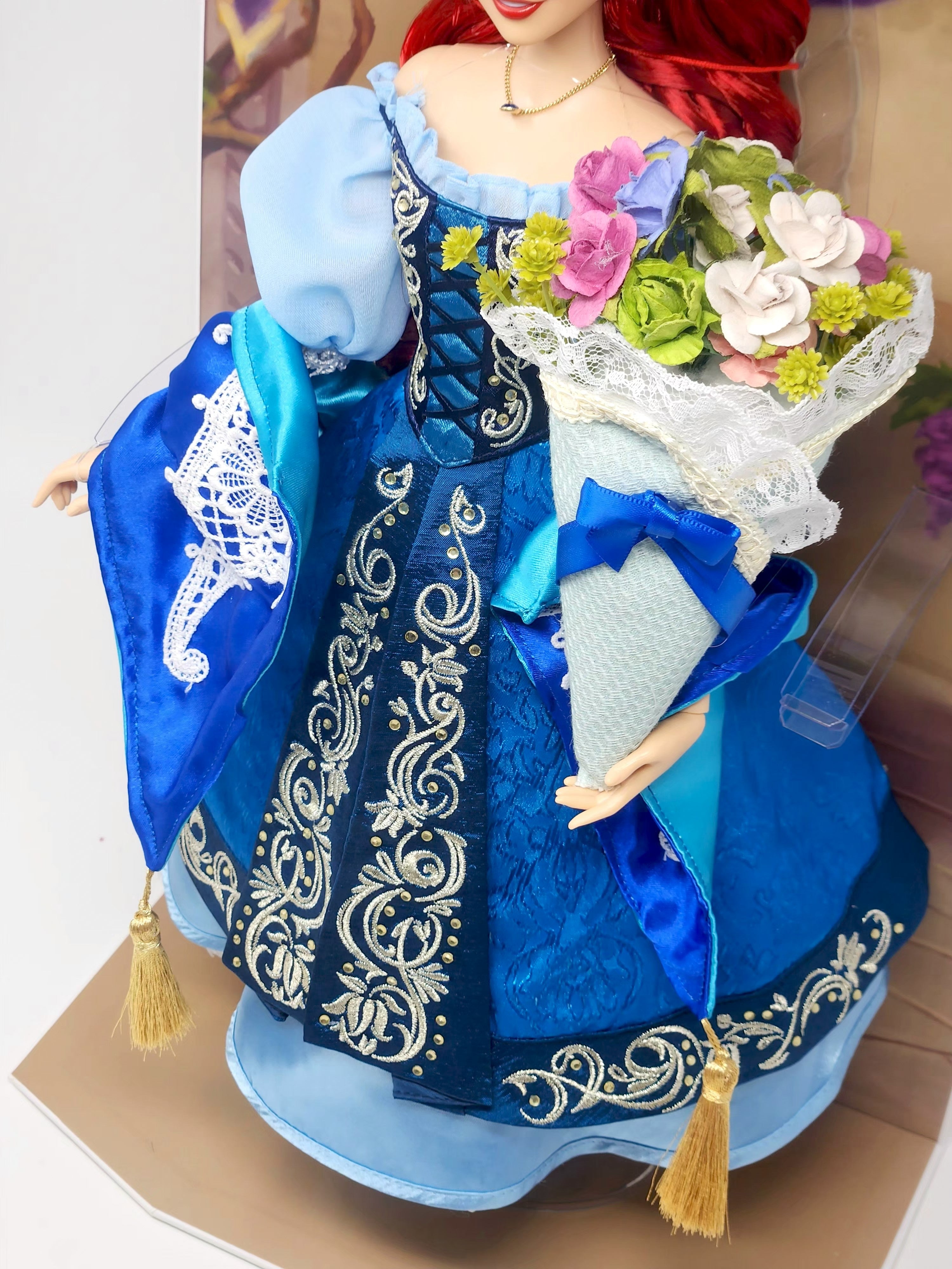 Shawl, Flower Bouquet for Ariel, 17", Royal Blue, OOAK, 1/4 Doll Size