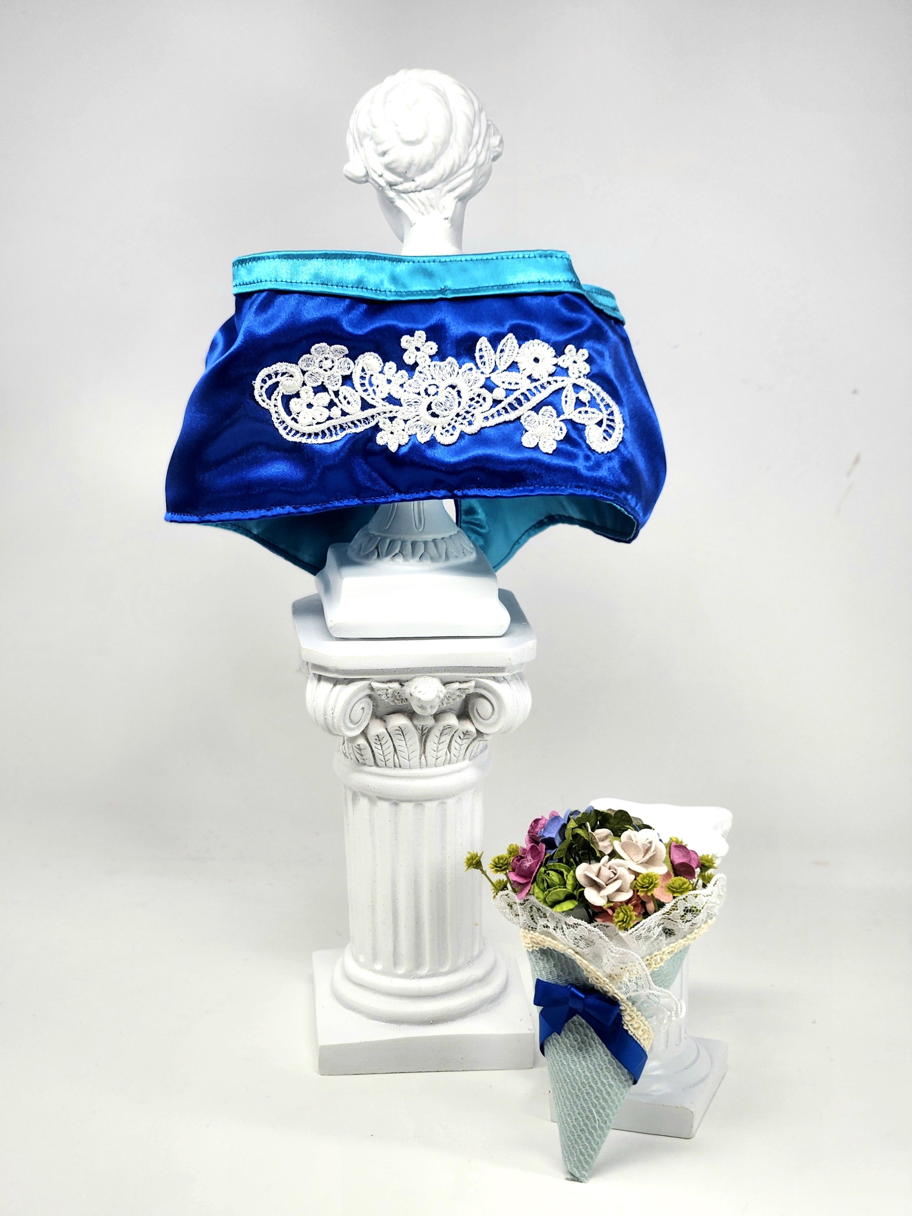 Shawl, Flower Bouquet for Ariel, 17", Royal Blue, OOAK, 1/4 Doll Size