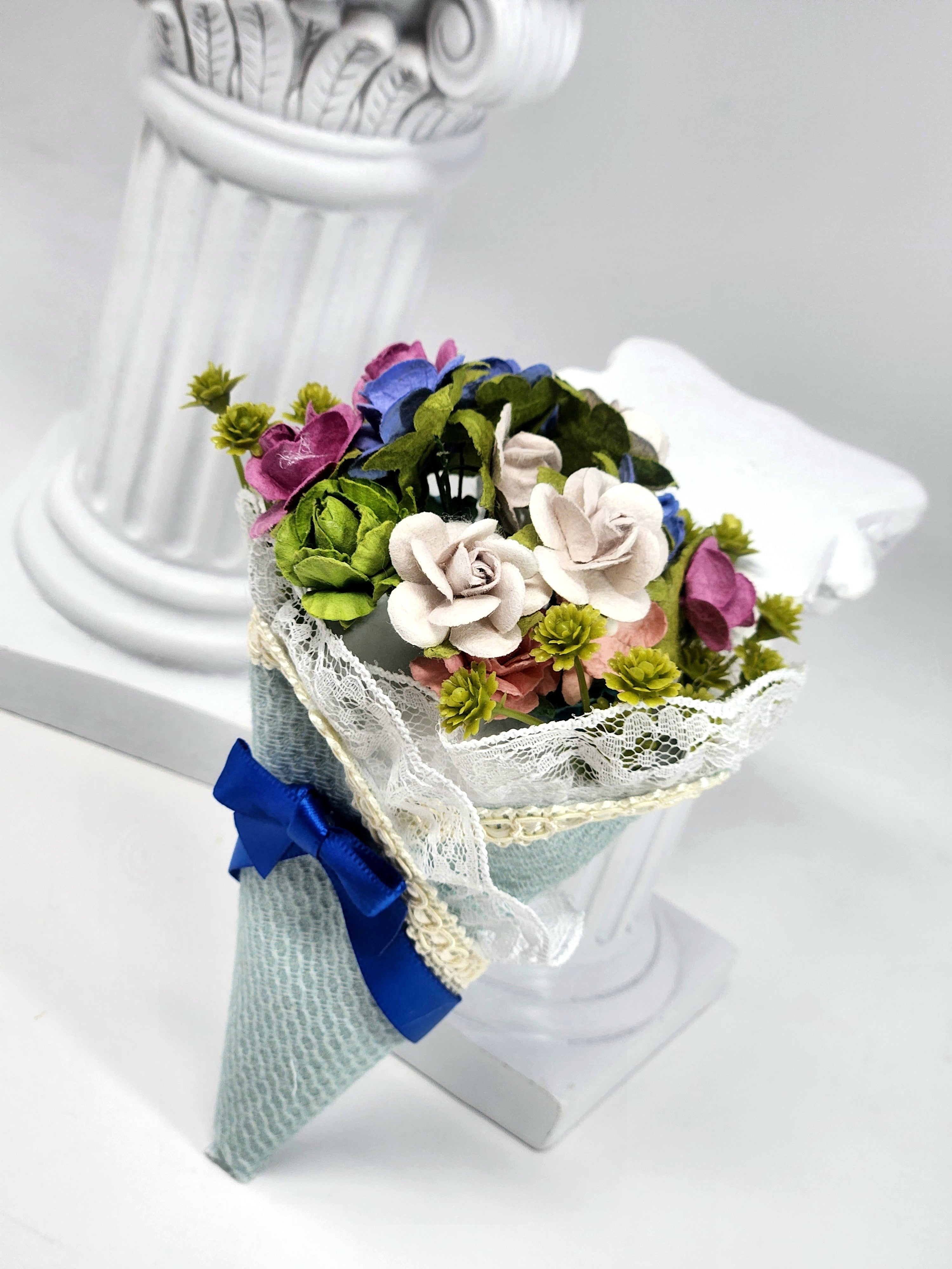 Shawl, Flower Bouquet for Ariel, 17", Royal Blue, OOAK, 1/4 Doll Size