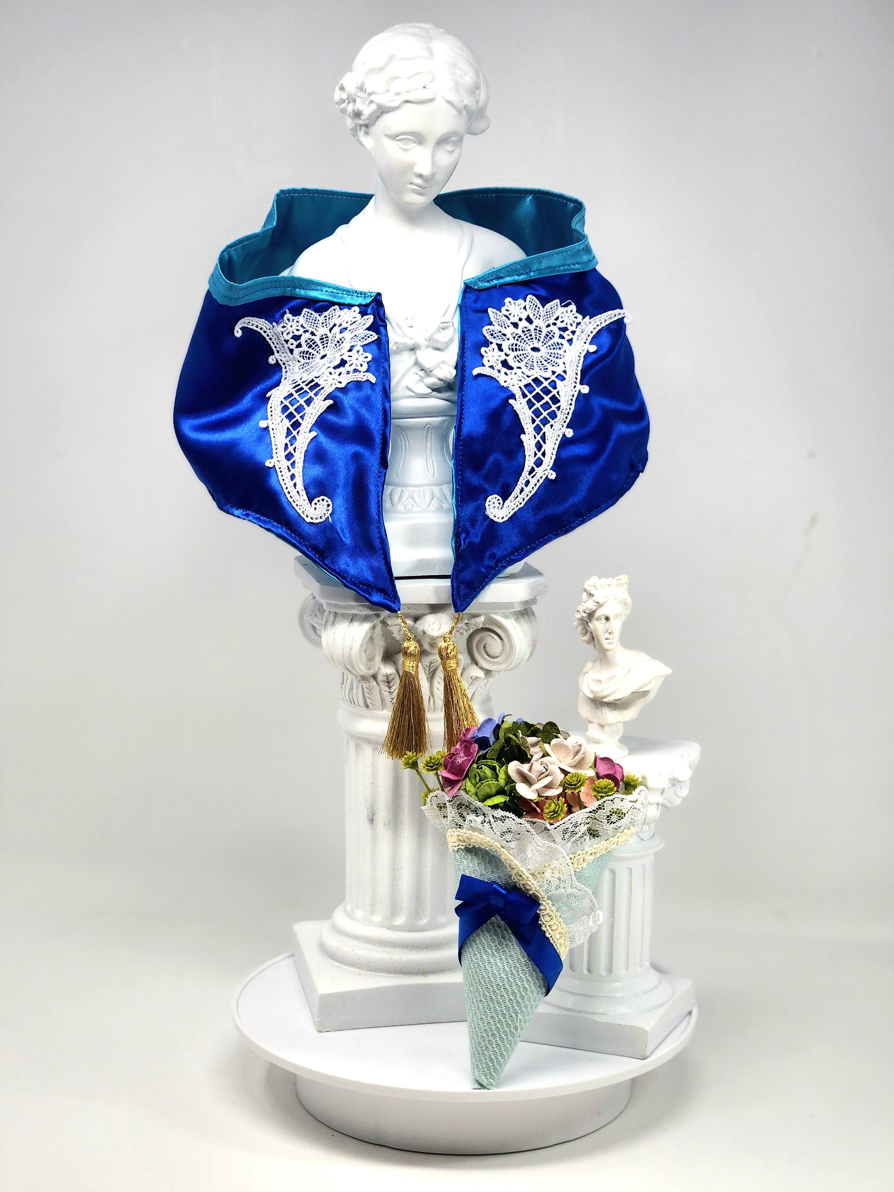 Shawl, Flower Bouquet for Ariel, 17", Royal Blue, OOAK, 1/4 Doll Size