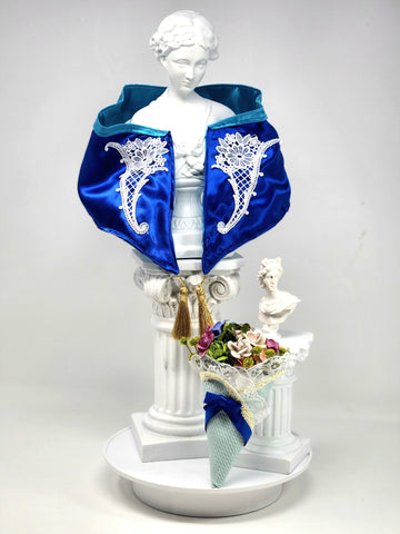 Shawl, Flower Bouquet for Ariel, 17", Royal Blue, OOAK, 1/4 Doll Size