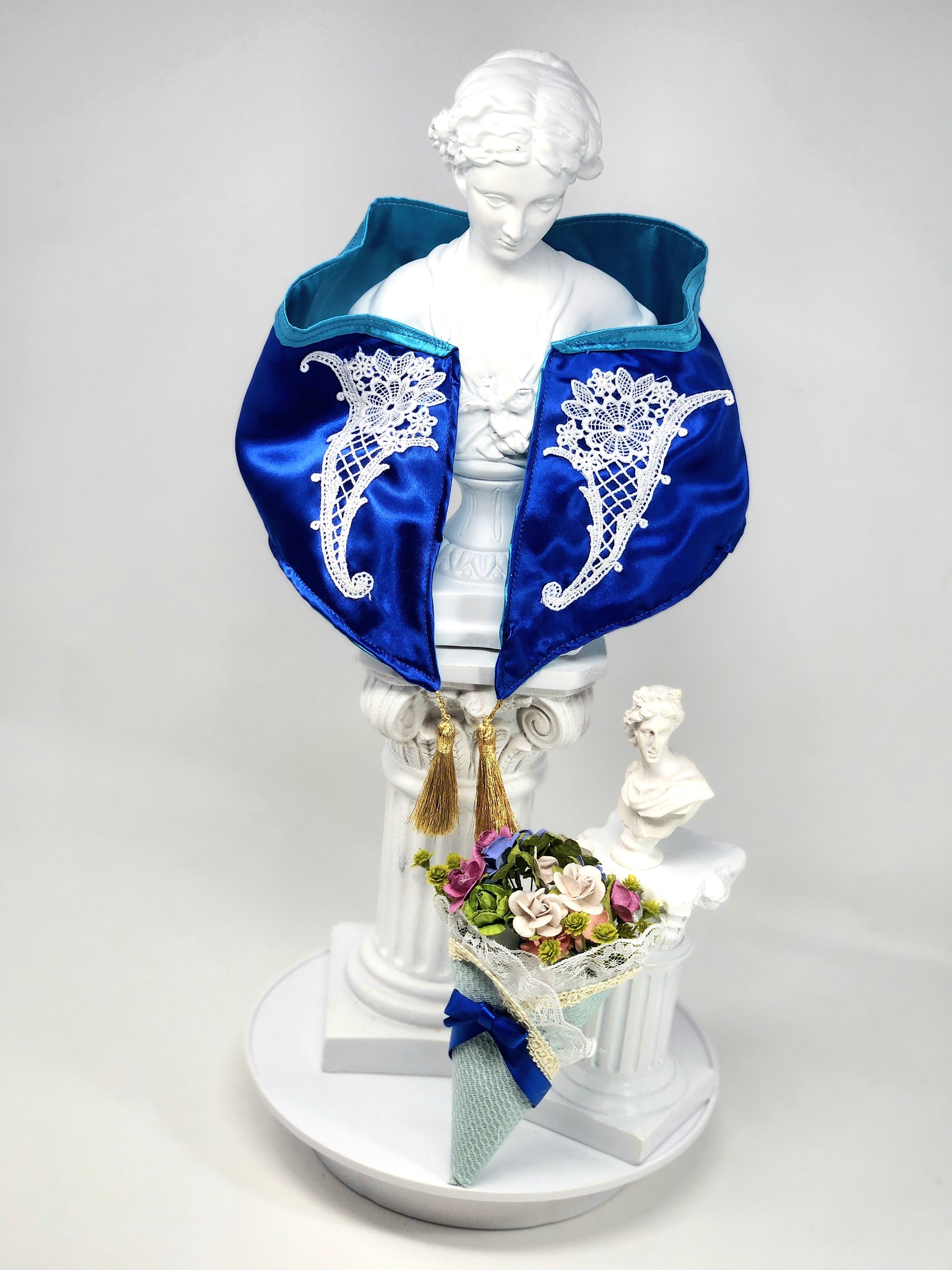 Shawl, Flower Bouquet for Ariel, 17", Royal Blue, OOAK, 1/4 Doll Size