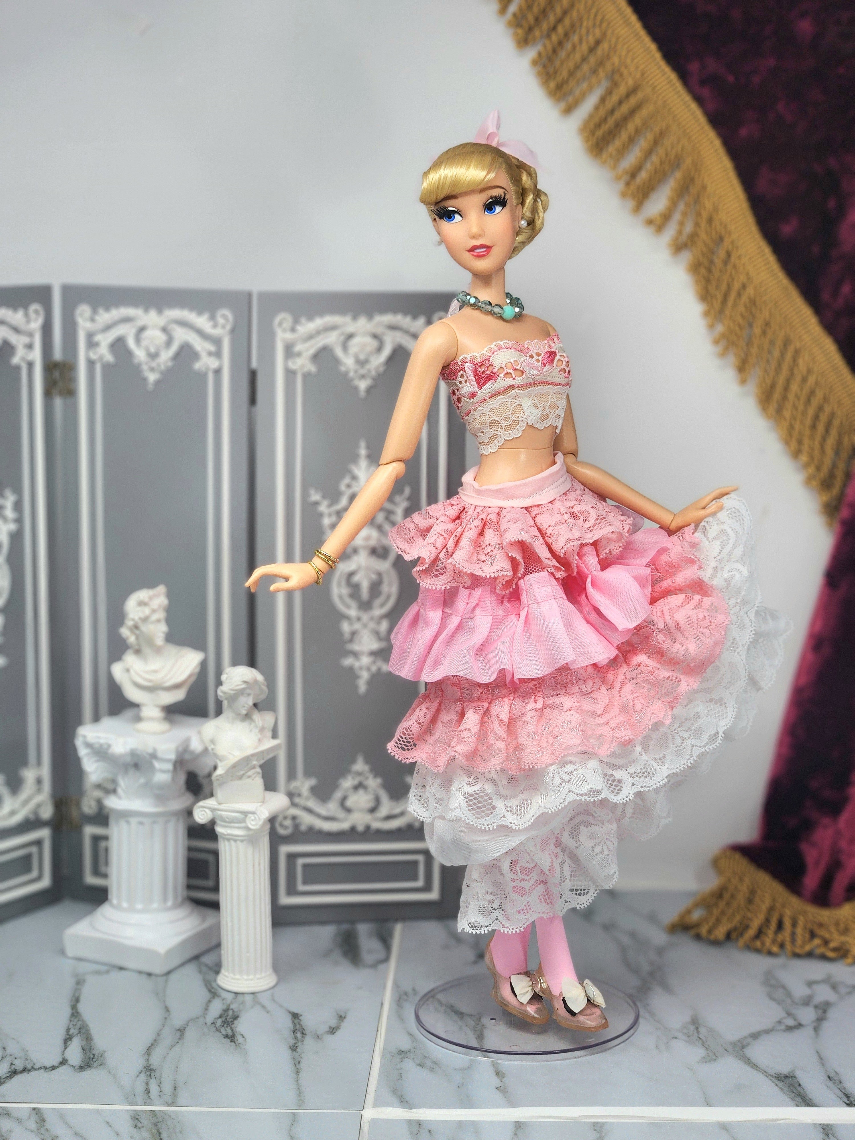 Cinderella Doll, OOAK, 17 in, Pink Gown, 15-Piece Ensemble, Rhinestones, Bespoke