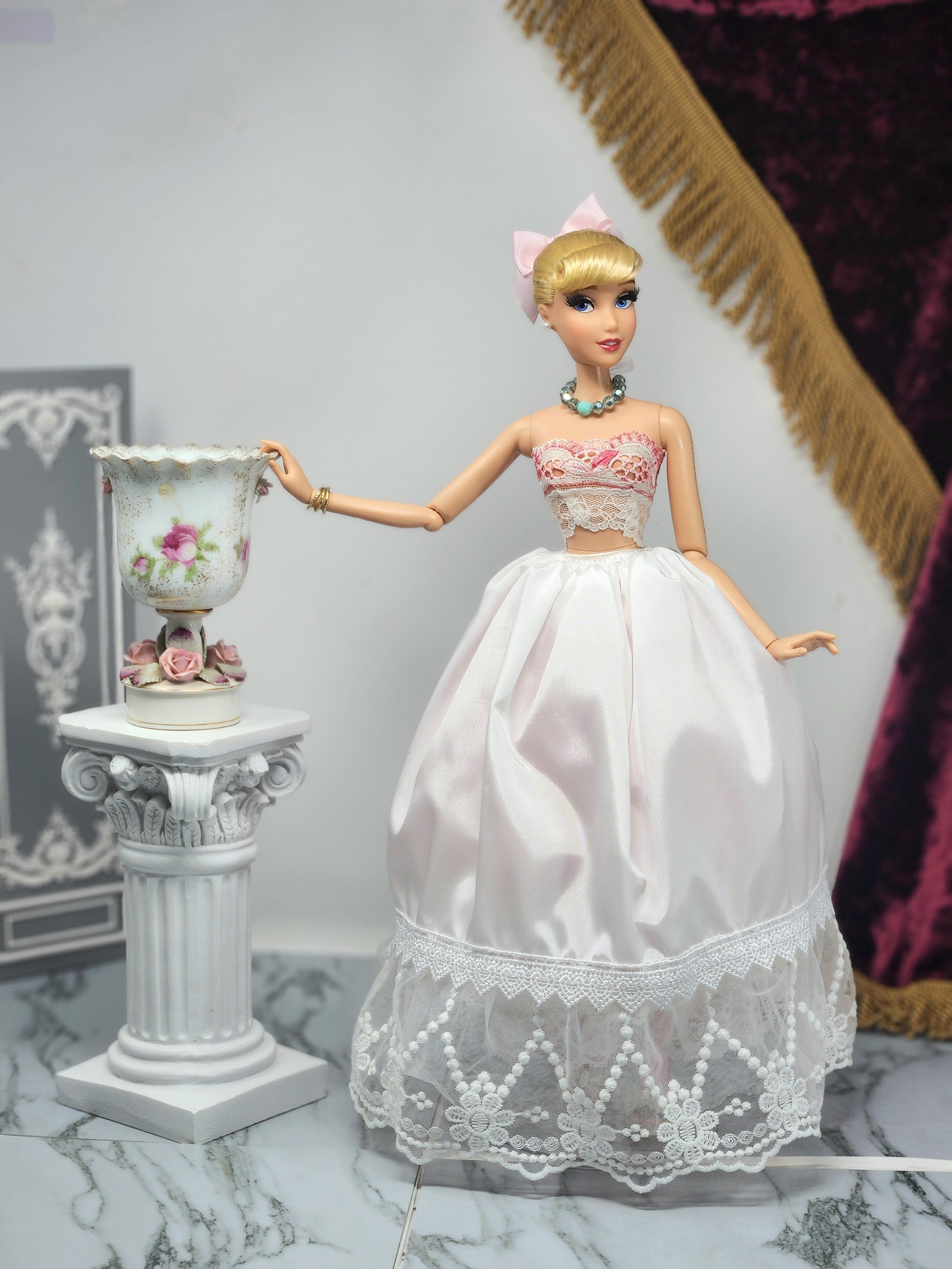 Cinderella Doll, OOAK, 17 in, Pink Gown, 15-Piece Ensemble, Rhinestones, Bespoke