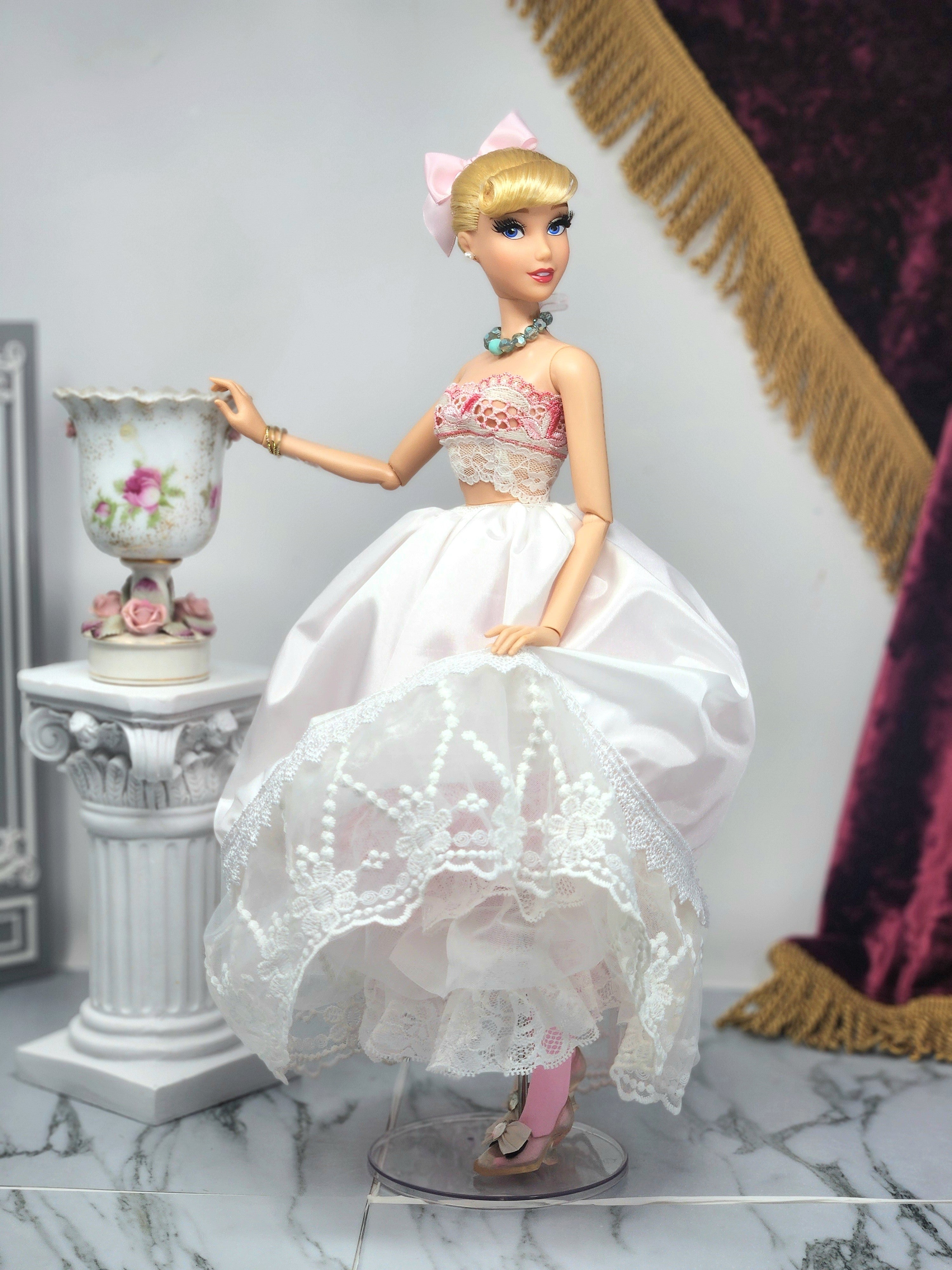 Cinderella Doll, OOAK, 17 in, Pink Gown, 15-Piece Ensemble, Rhinestones, Bespoke
