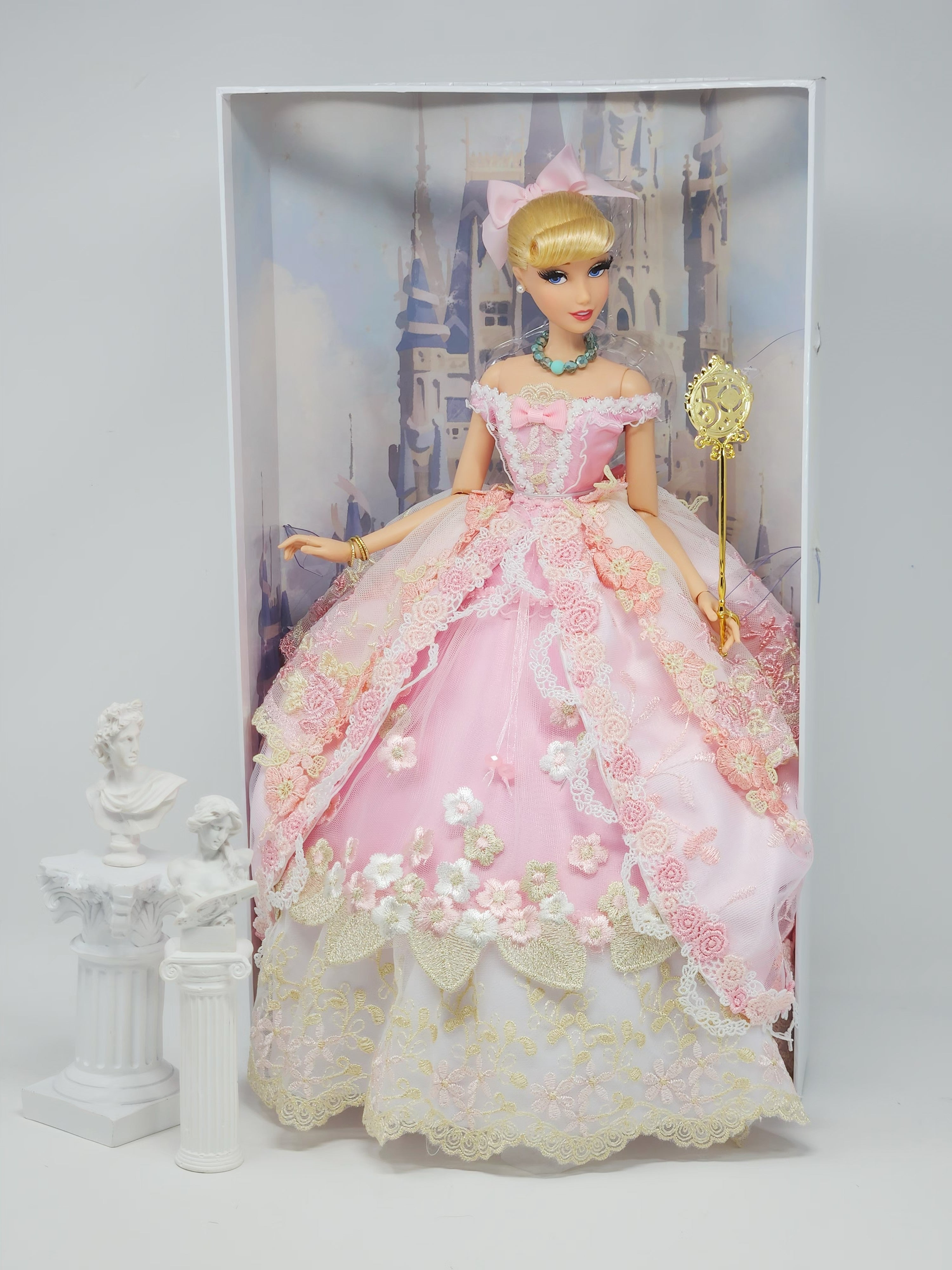 Cinderella Doll, OOAK, 17 in, Pink Gown, 15-Piece Ensemble, Rhinestones, Bespoke