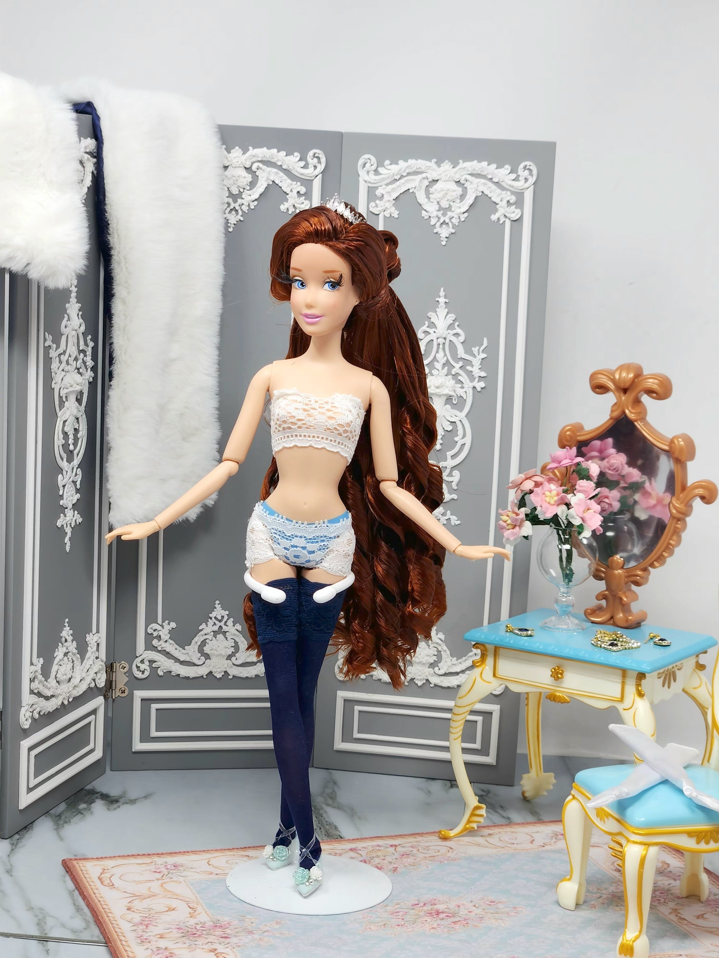 Anastasia Doll, OOAK, 14-Piece Ensemble, 12" Classic Princess, Swarovski Crystals, Rhinestones, Royal Court Dress