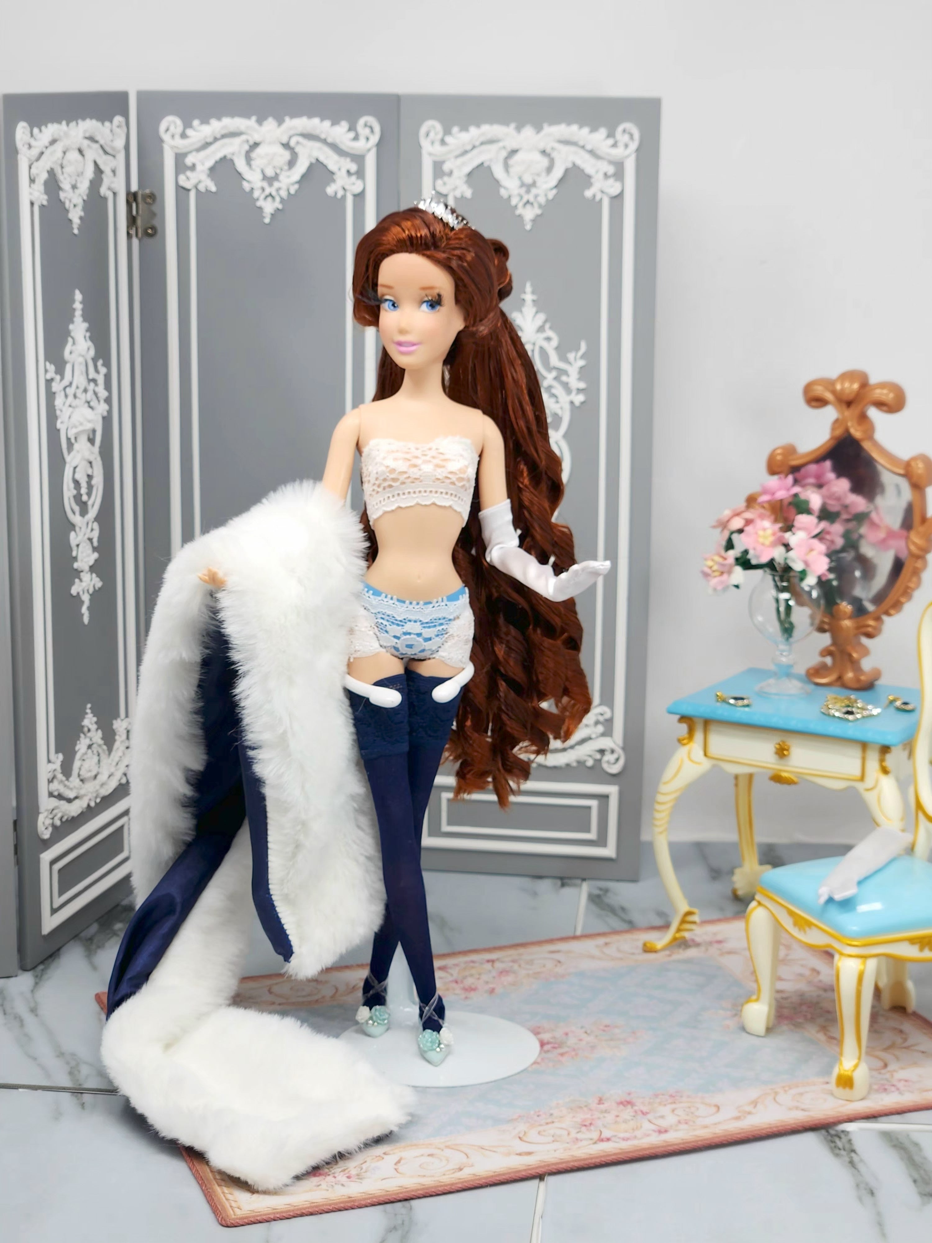 Anastasia Doll, OOAK, 14-Piece Ensemble, 12" Classic Princess, Swarovski Crystals, Rhinestones, Royal Court Dress