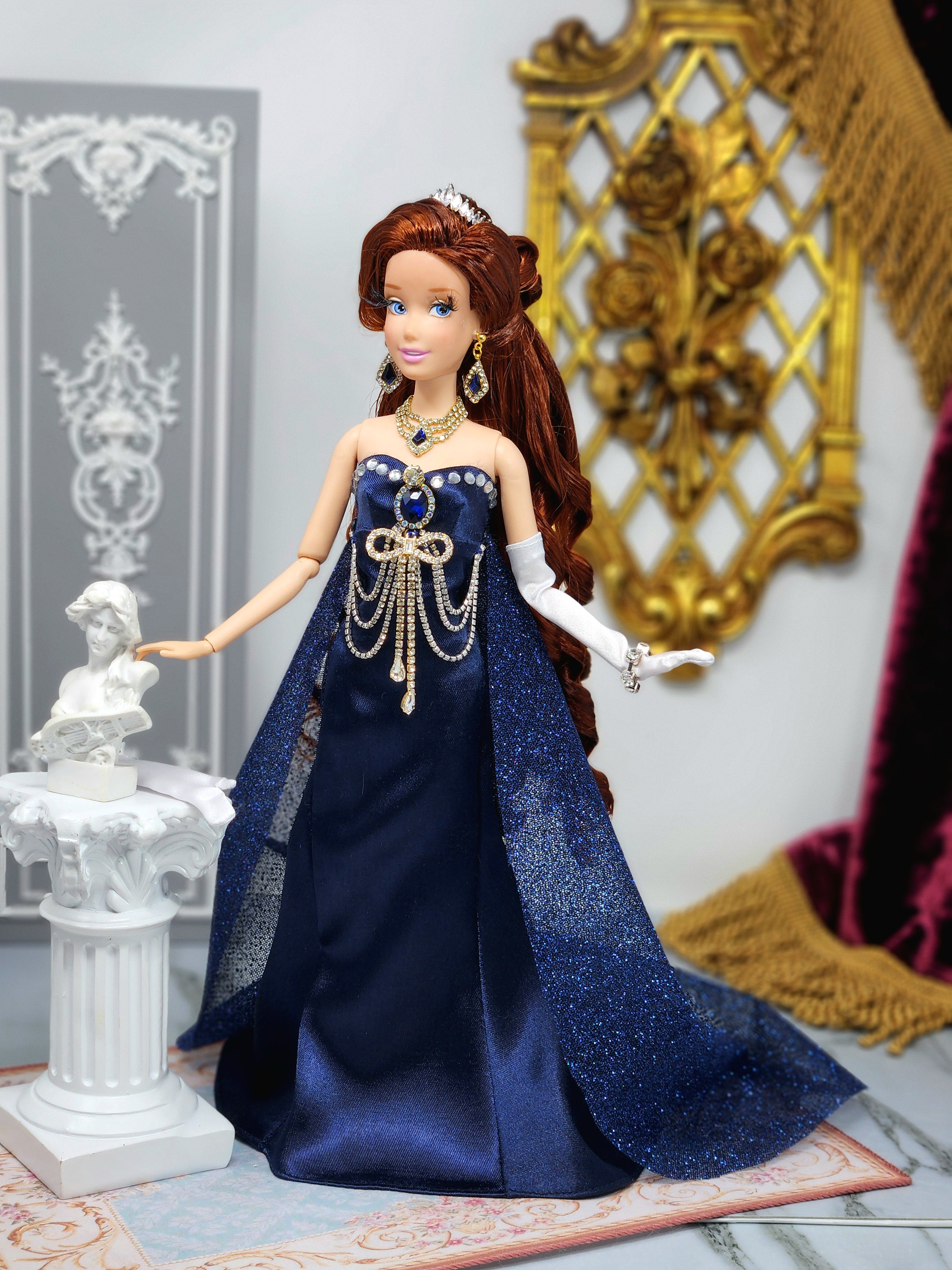 Anastasia Doll, OOAK, 14-Piece Ensemble, 12" Classic Princess, Swarovski Crystals, Rhinestones, Royal Court Dress
