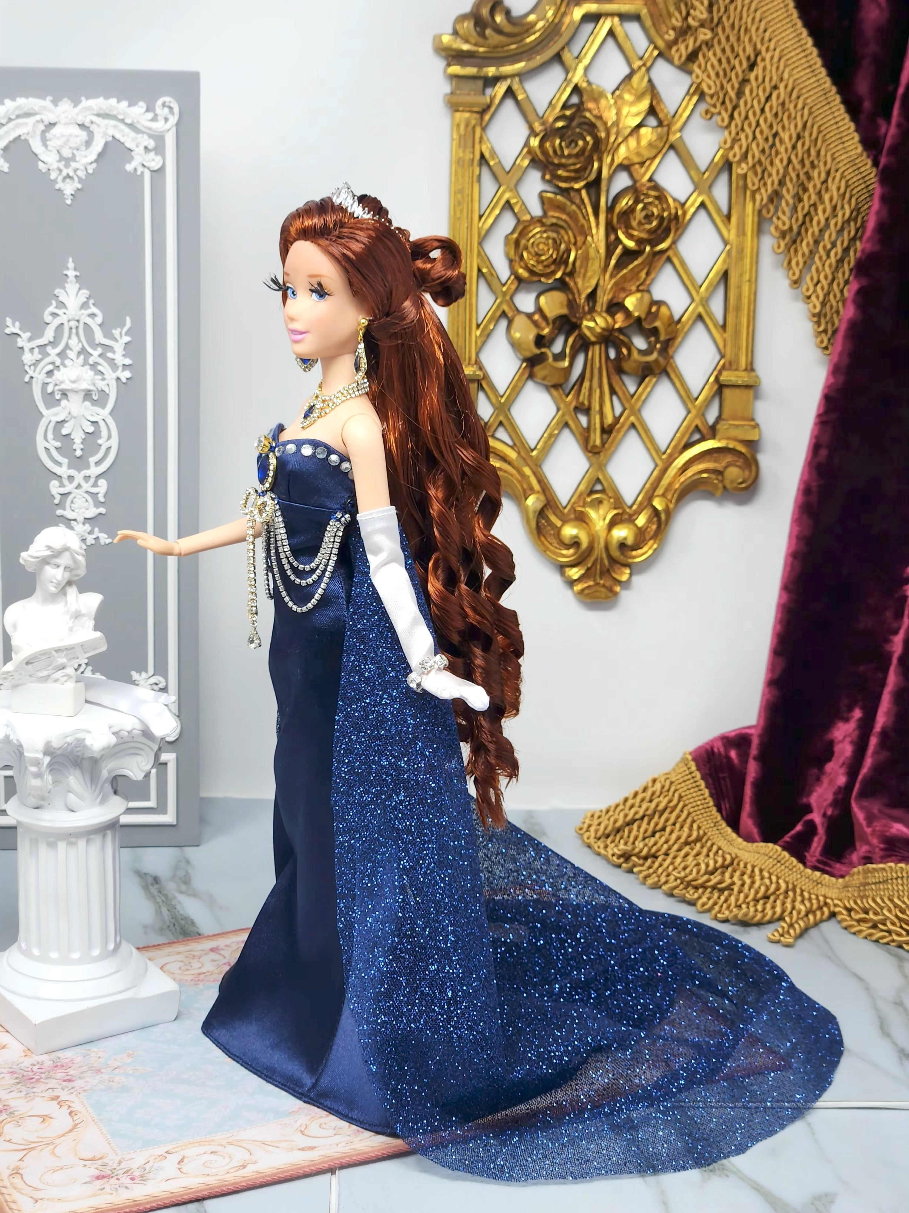 Anastasia Doll, OOAK, 14-Piece Ensemble, 12" Classic Princess, Swarovski Crystals, Rhinestones, Royal Court Dress