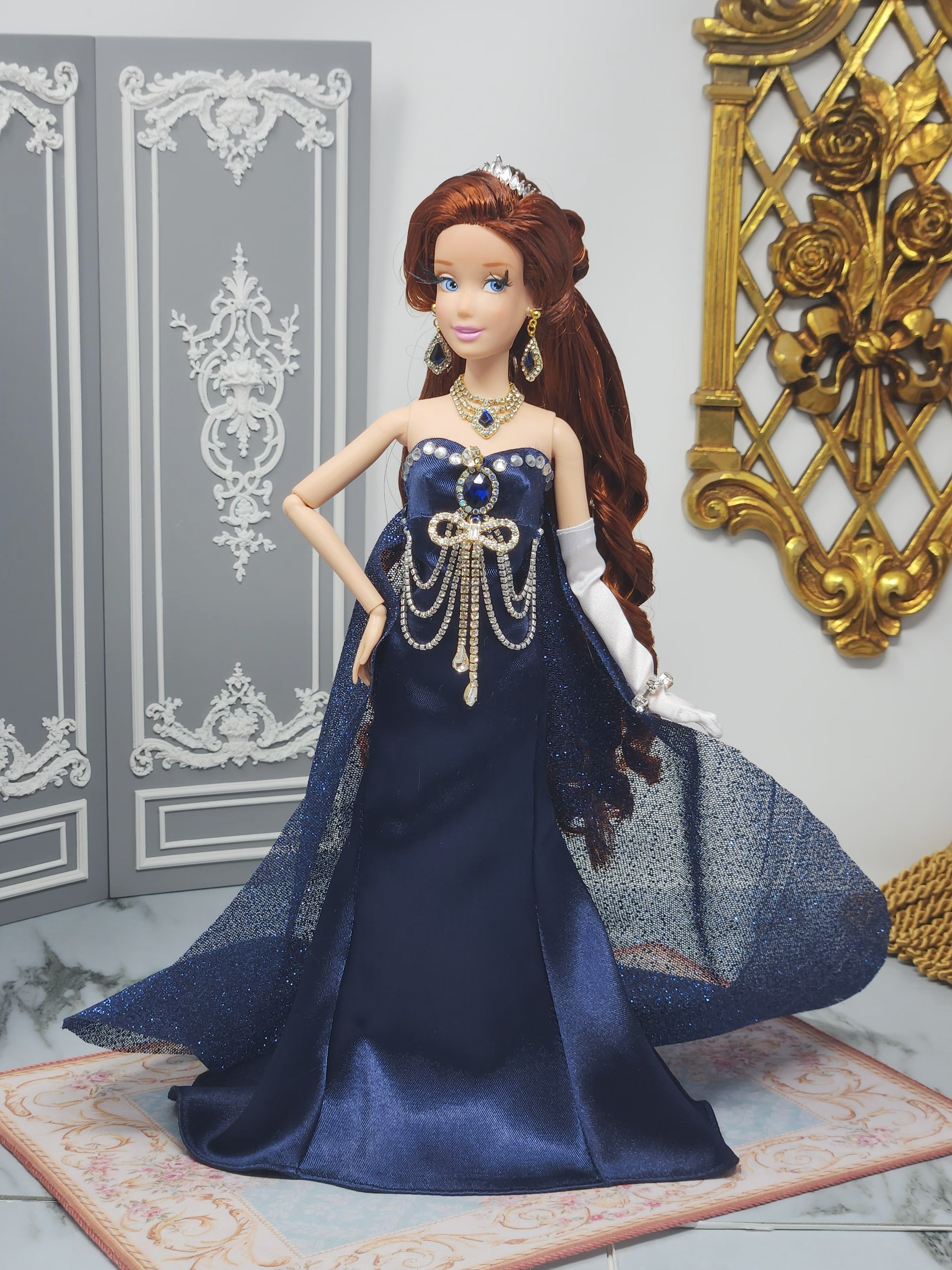 Anastasia Doll, OOAK, 14-Piece Ensemble, 12" Classic Princess, Swarovski Crystals, Rhinestones, Royal Court Dress