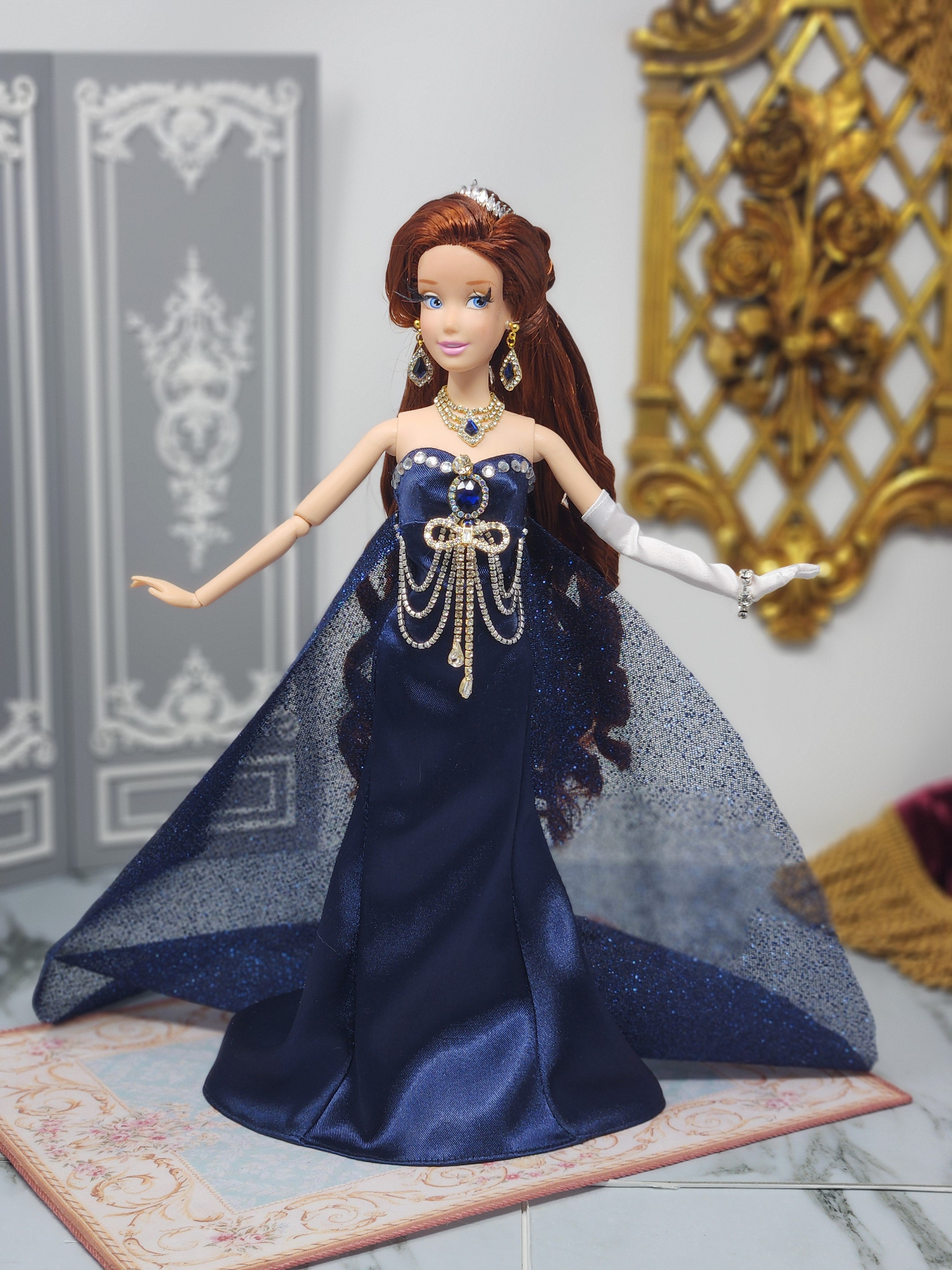 Anastasia Doll, OOAK, 14-Piece Ensemble, 12" Classic Princess, Swarovski Crystals, Rhinestones, Royal Court Dress