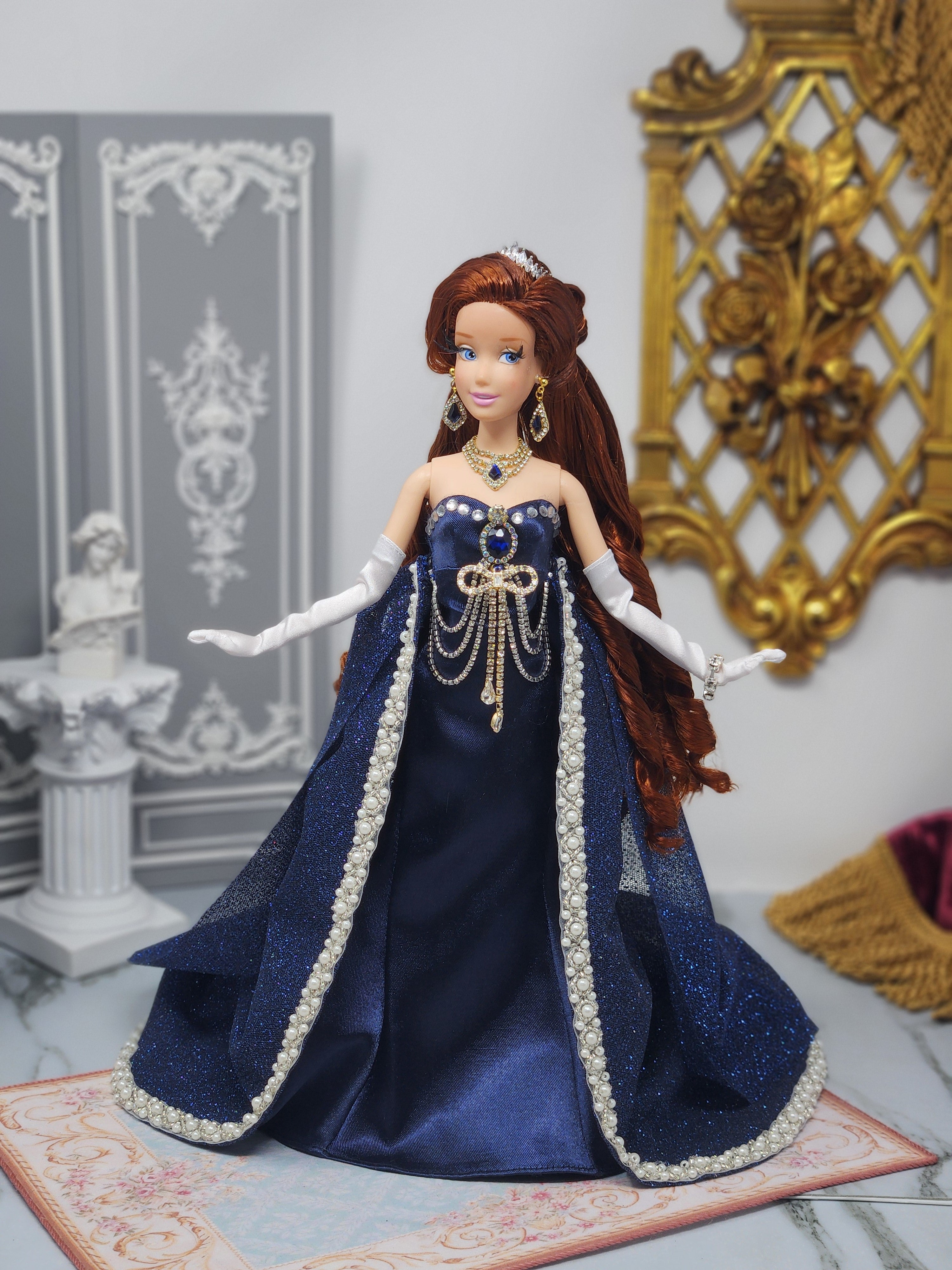 Anastasia Doll, OOAK, 14-Piece Ensemble, 12" Classic Princess, Swarovski Crystals, Rhinestones, Royal Court Dress