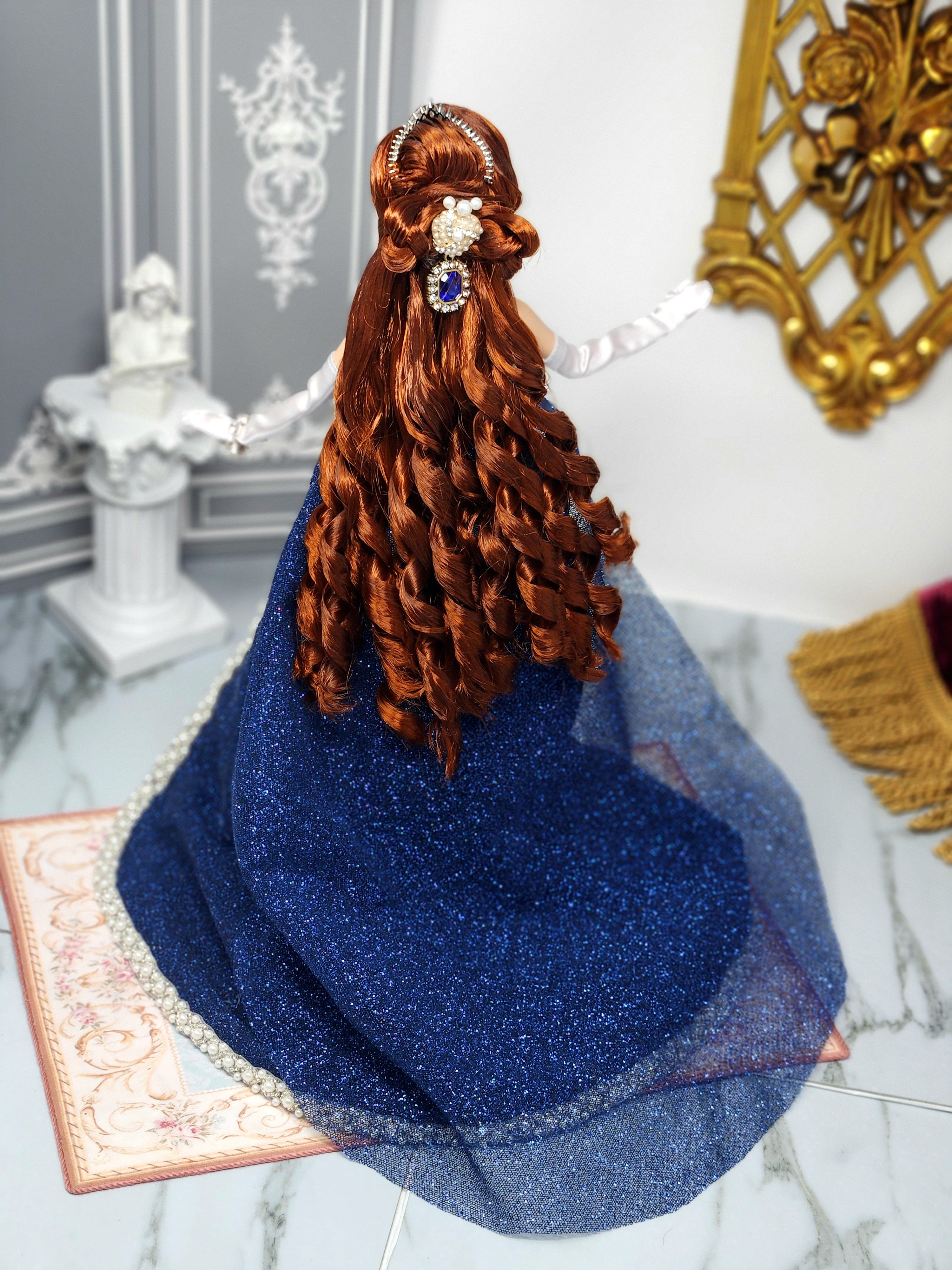 Anastasia Doll, OOAK, 14-Piece Ensemble, 12" Classic Princess, Swarovski Crystals, Rhinestones, Royal Court Dress